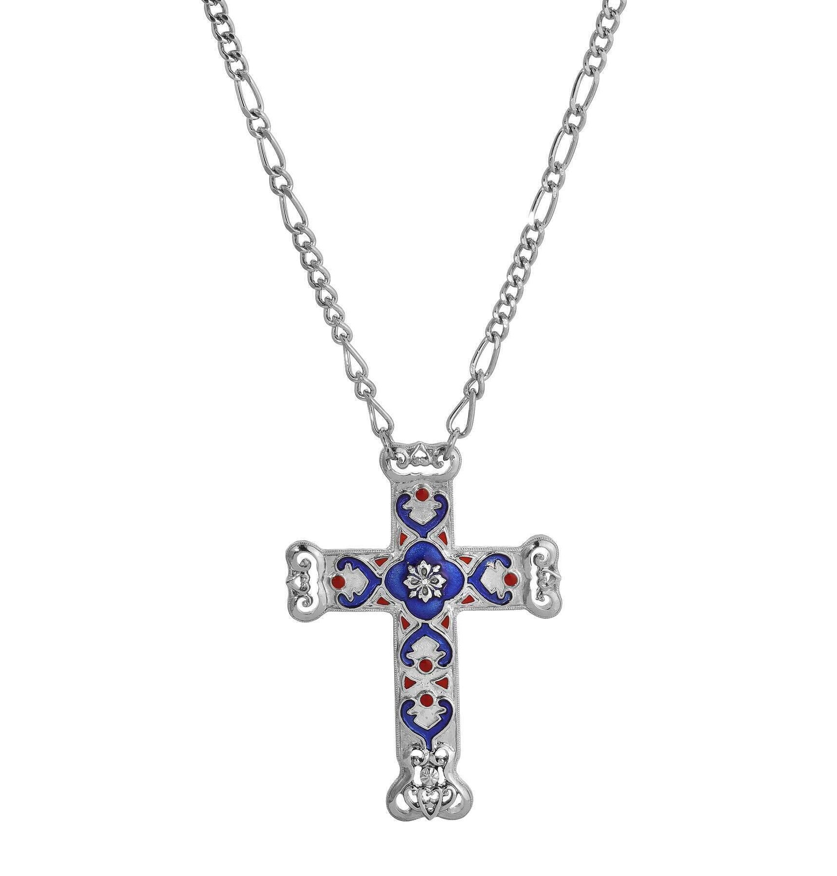 Symbols Of Faith Antigua Enamel Cross & Heart Pendant Necklace 28"L
