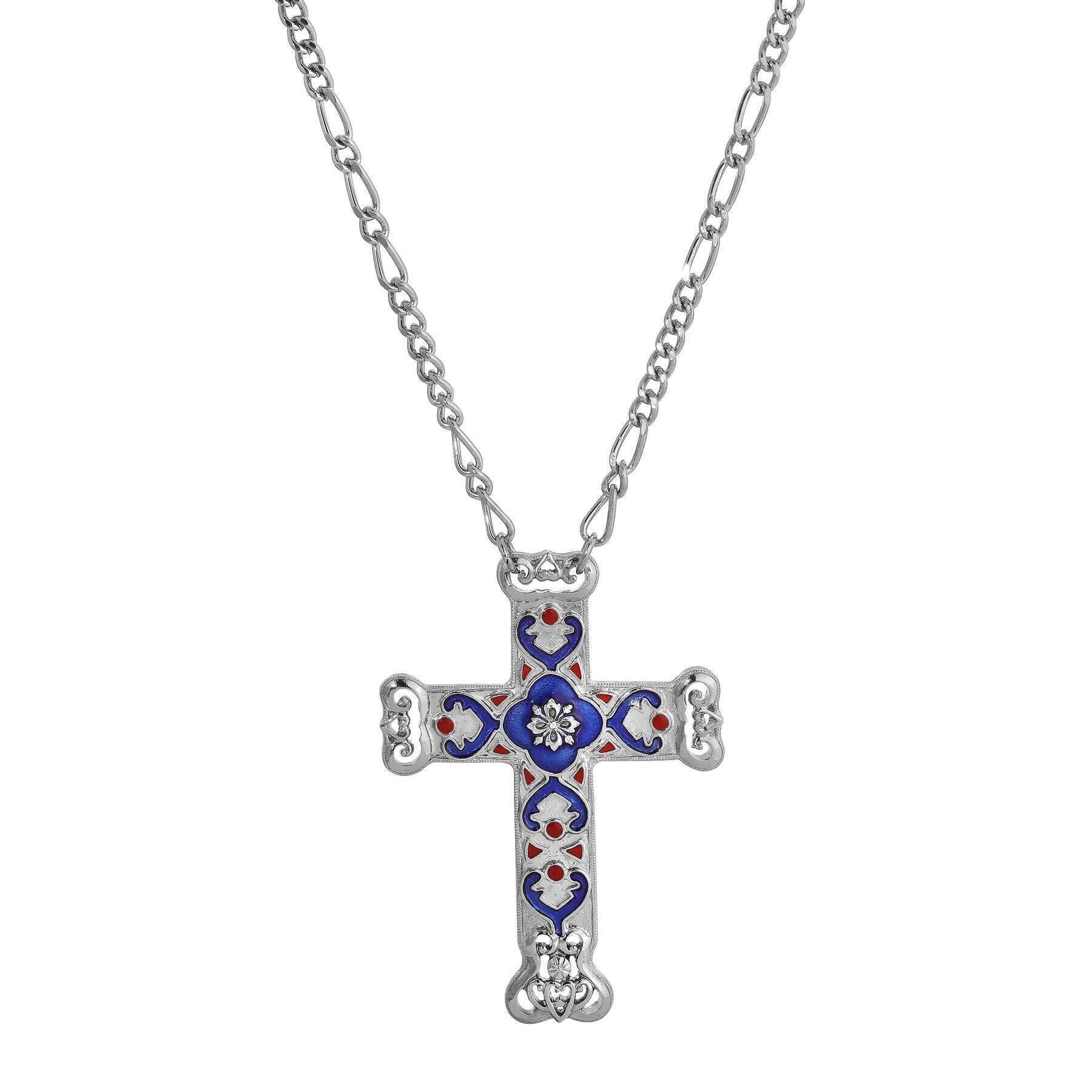 Symbols Of Faith Antigua Enamel Cross & Heart Pendant Necklace 28"L