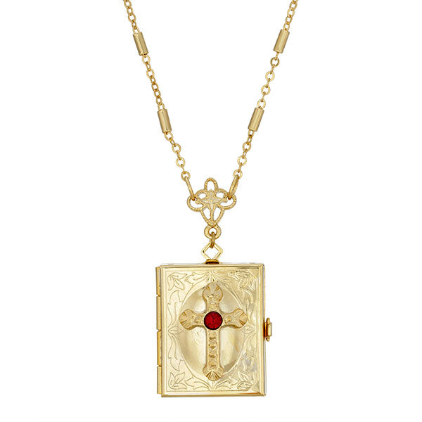 Red Crystal Cross Square 4 Way Locket Necklace 30"