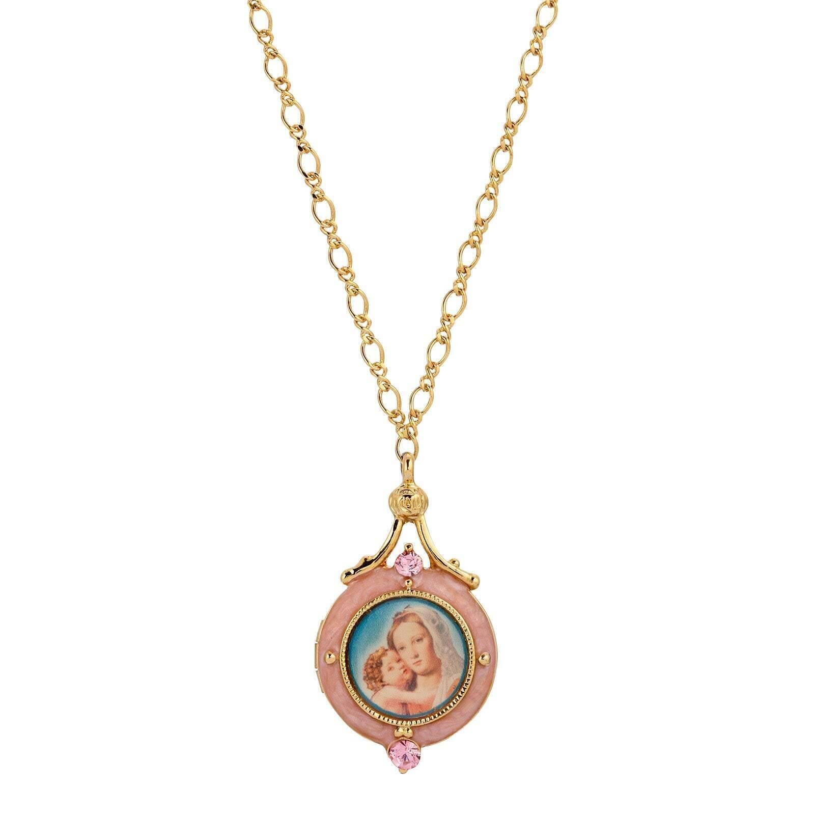 Symbols Of Faith Enamel Mary And Child Locket Necklace 18"