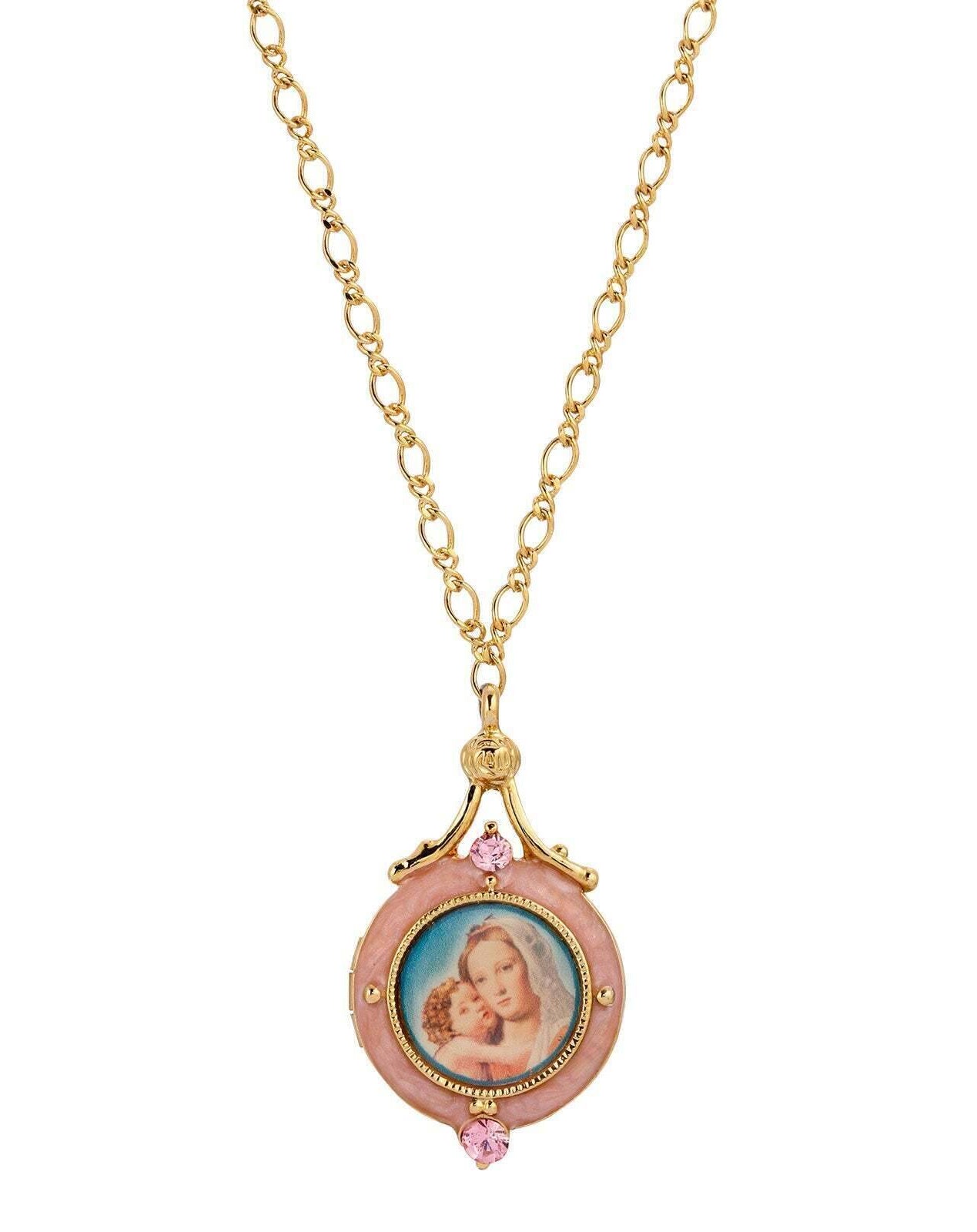 Symbols Of Faith Enamel Mary And Child Locket Necklace 18"