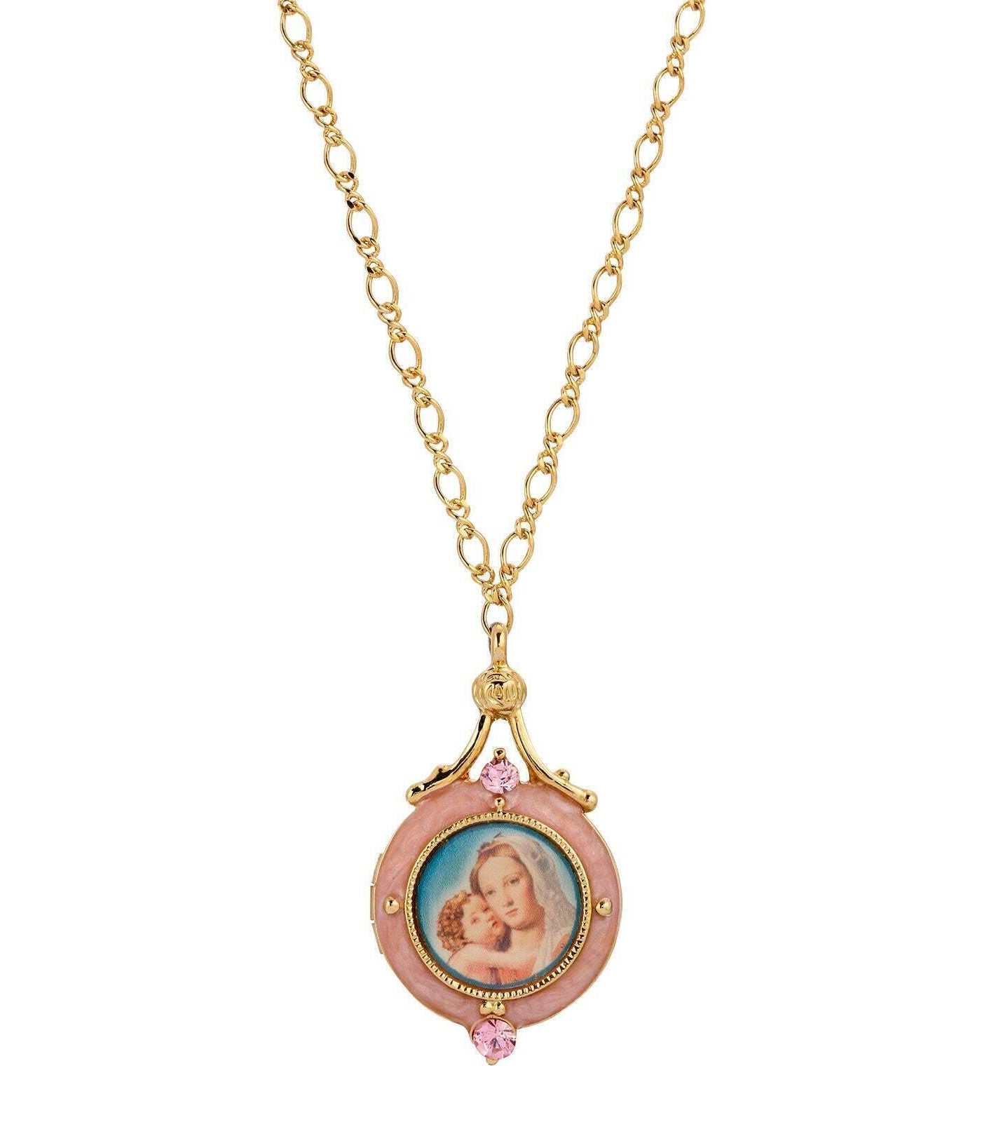 Symbols Of Faith Enamel Mary And Child Locket Necklace 18"