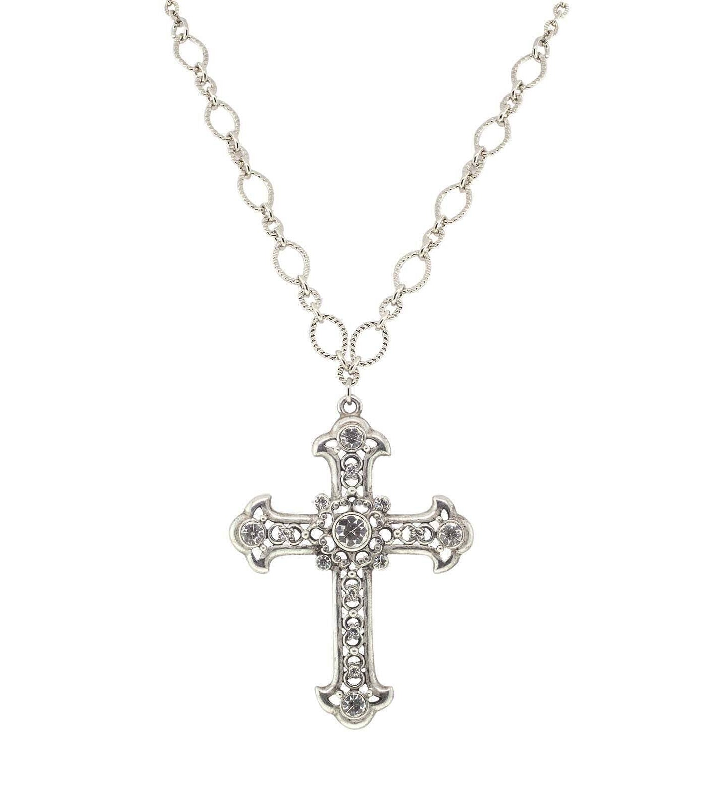 Symbols Of Faith Crystal Large Cross Pendant Necklace 28" Adjustable