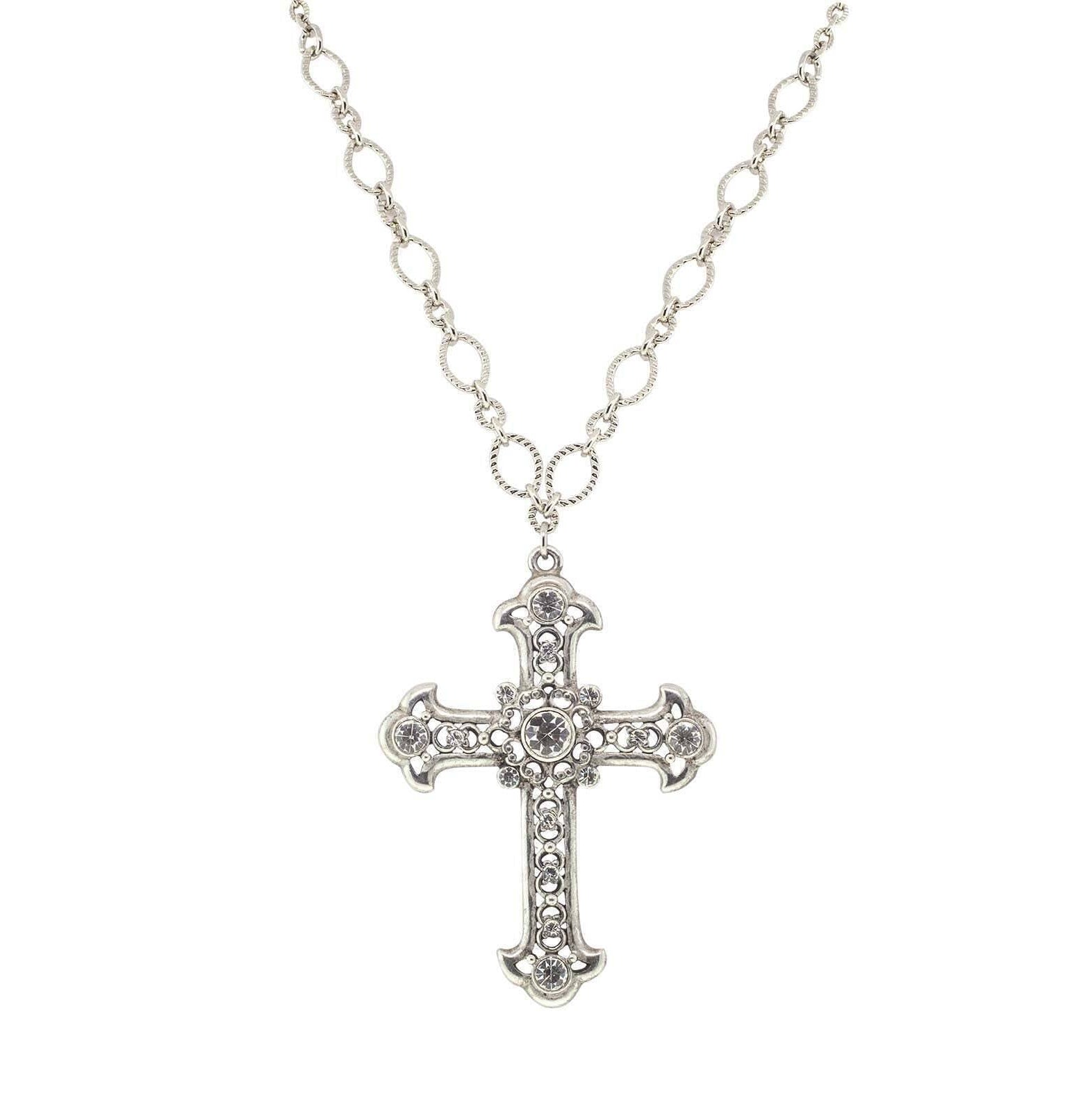 Symbols Of Faith Crystal Large Cross Pendant Necklace 28" Adjustable