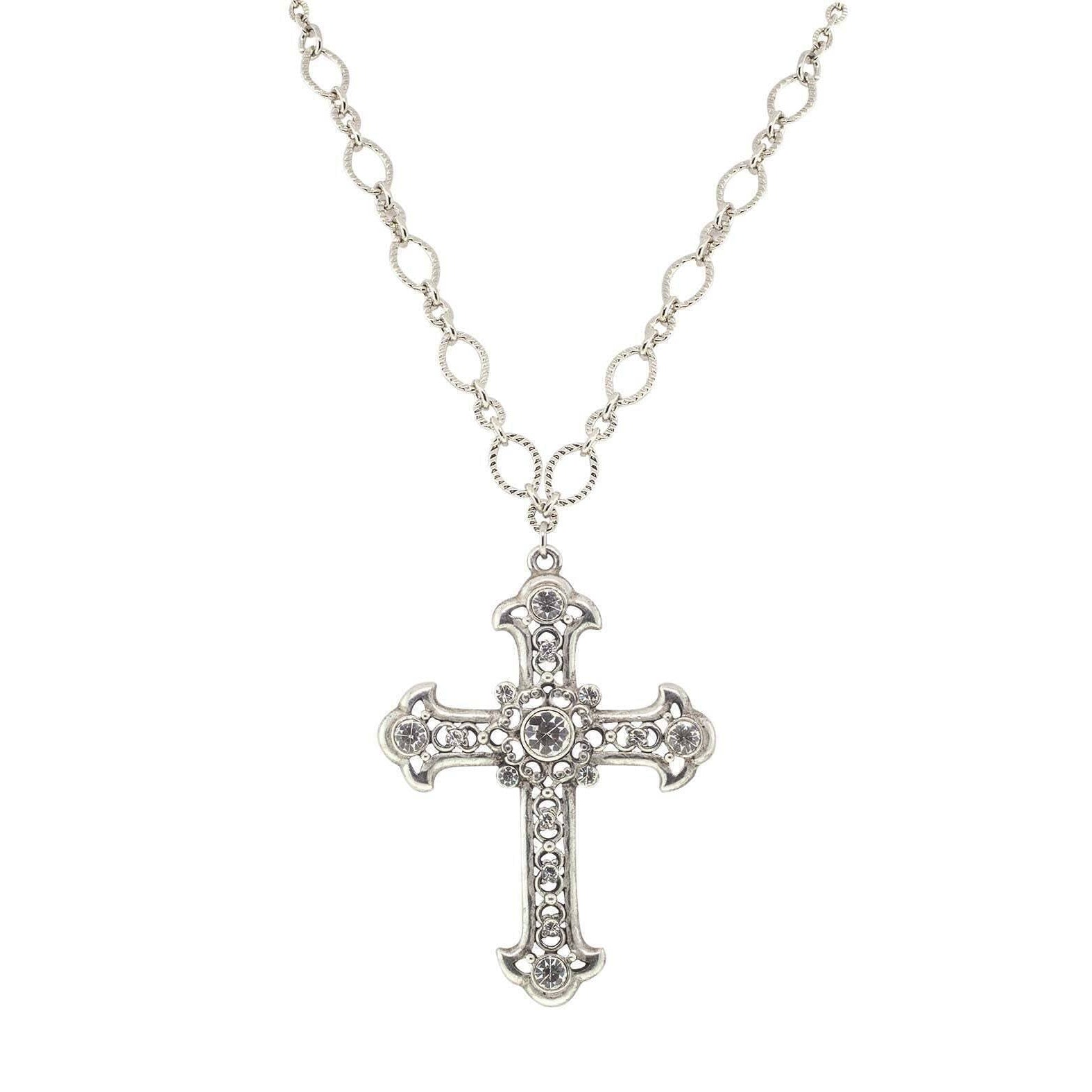 Symbols Of Faith Crystal Large Cross Pendant Necklace 28" Adjustable