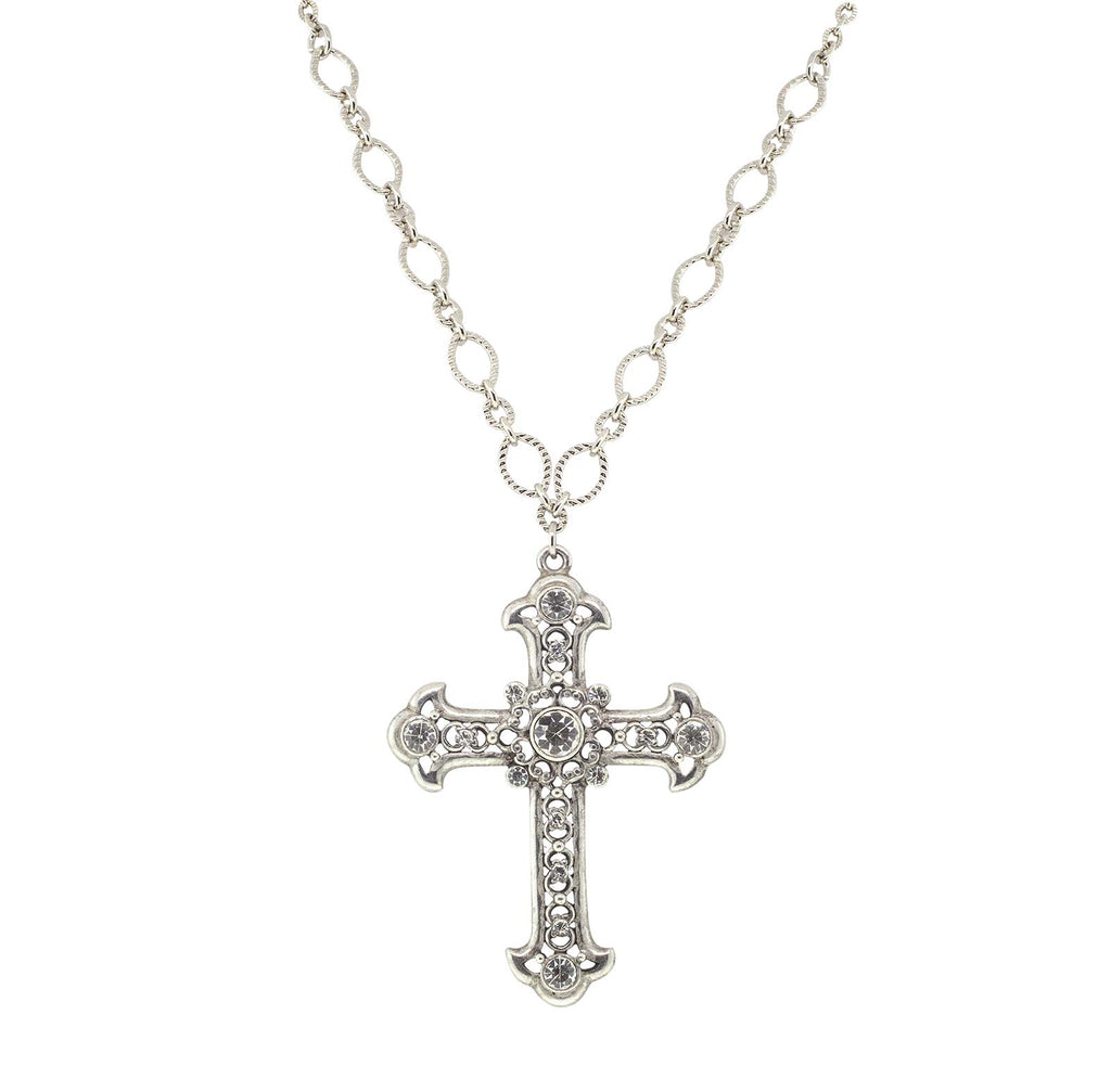 Crystal Large Cross Necklace 28 Inch Adjustable