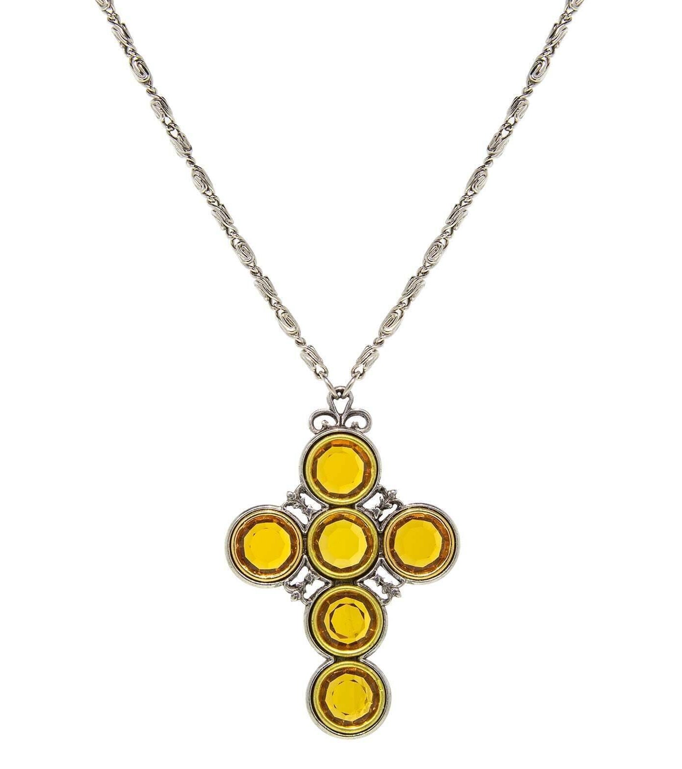 Symbols Of Faith Pewter Color Crystal Cross Pendant Necklace 24" + 3" Extender