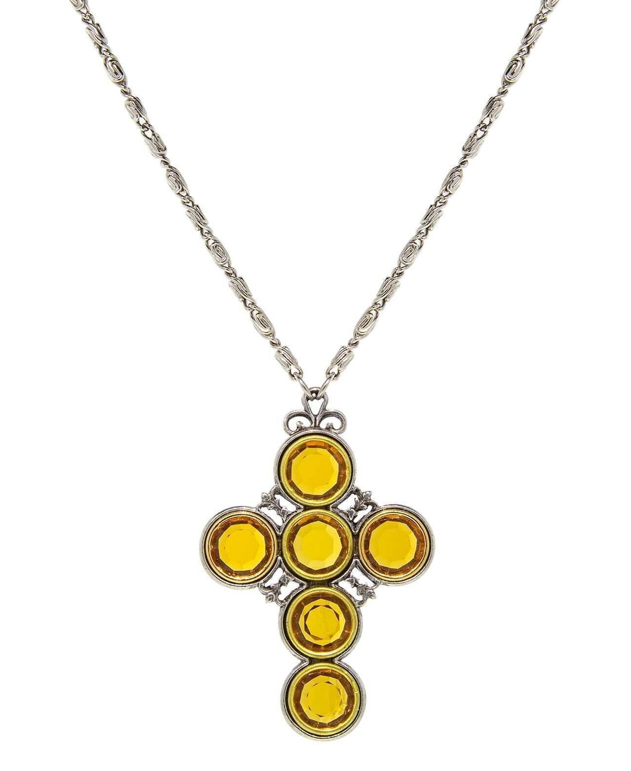 Symbols Of Faith Pewter Color Crystal Cross Pendant Necklace 24" + 3" Extender