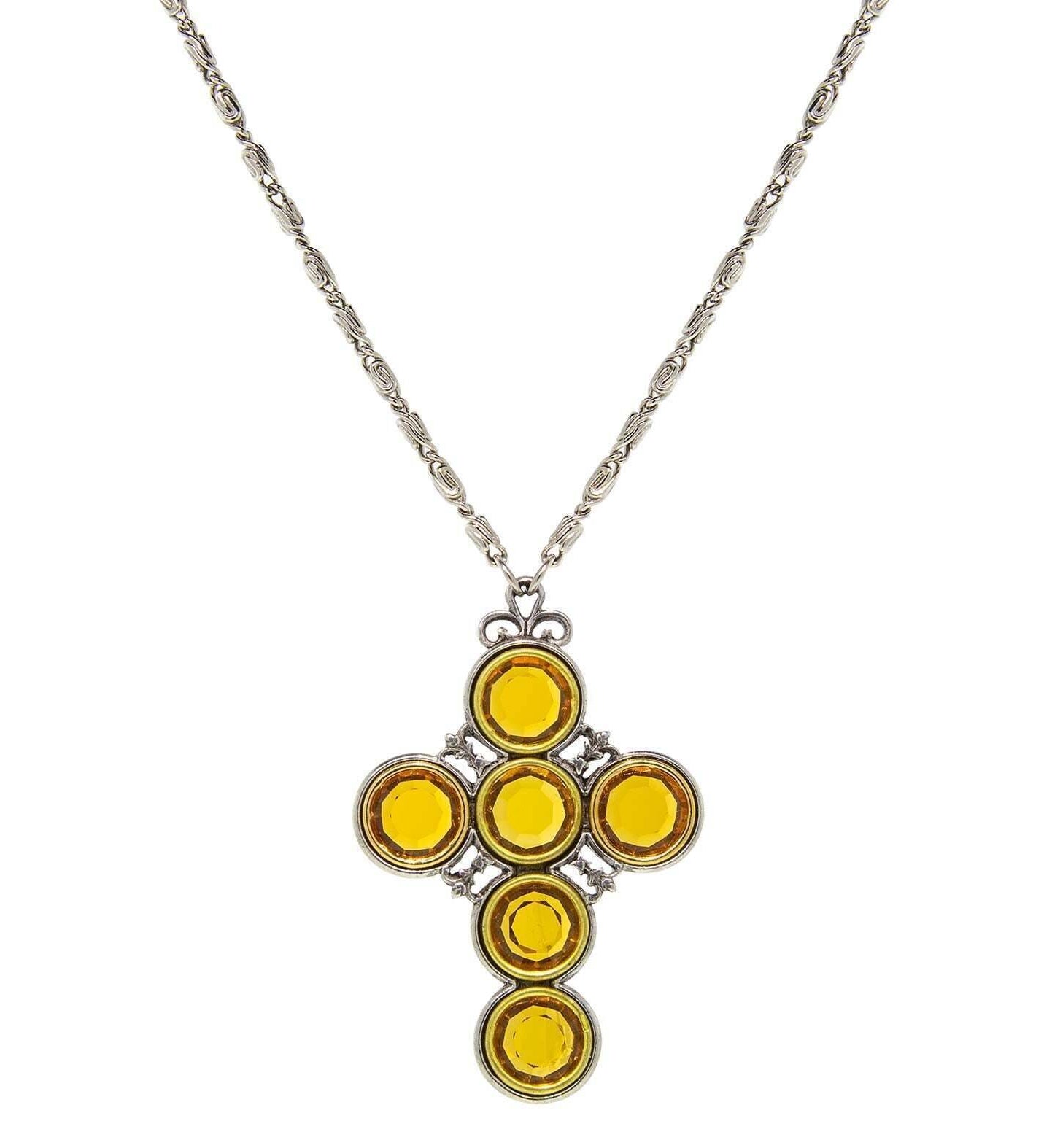 Symbols Of Faith Pewter Color Crystal Cross Pendant Necklace 24" + 3" Extender