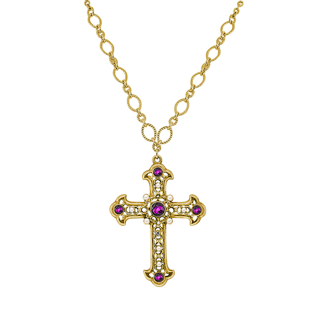 Crystal Large Cross Necklace 14K Gold Dipped