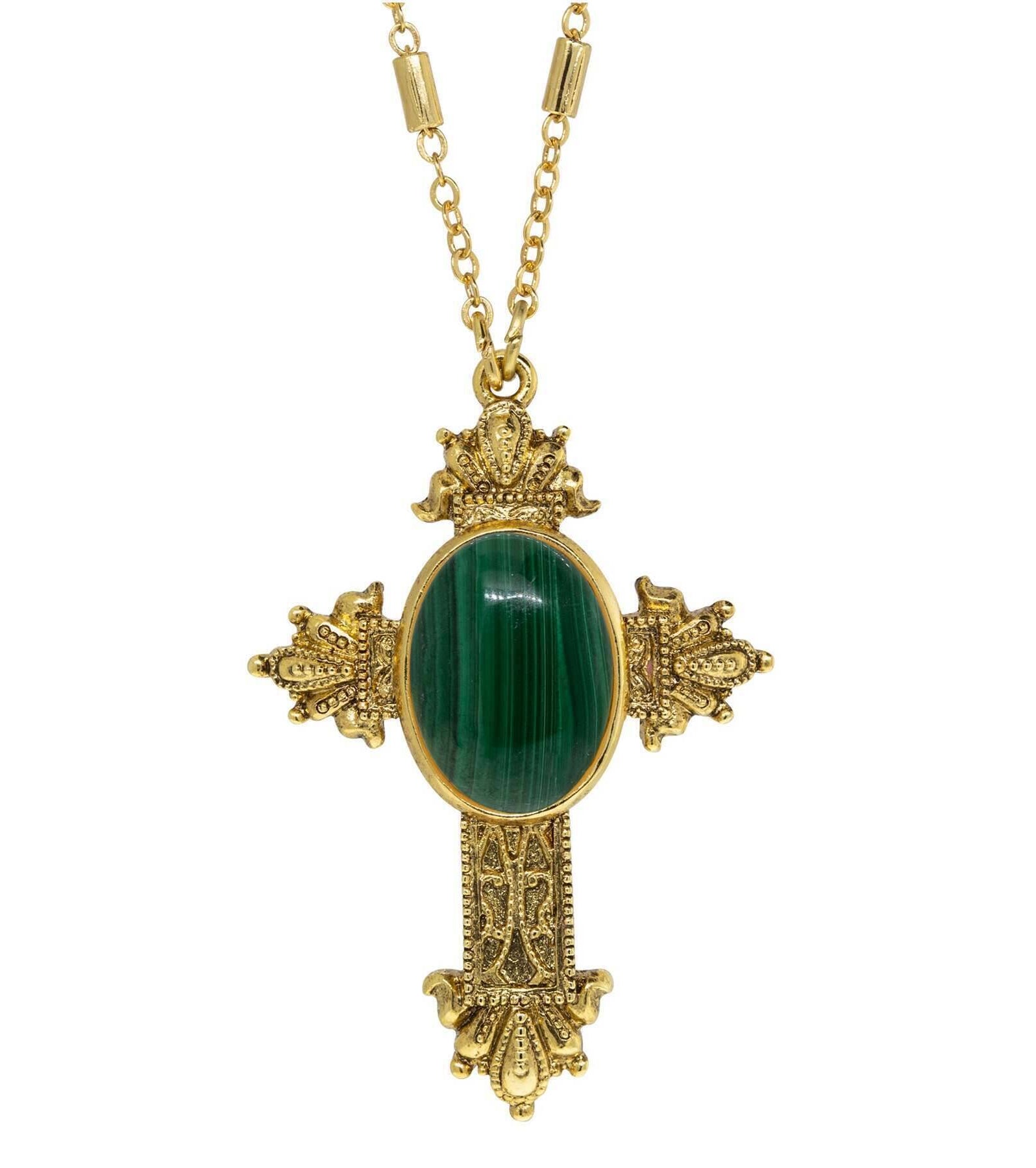 Symbols Of Faith Oval Genuine Gemstone Intricate Cross Pendant Necklace 28"