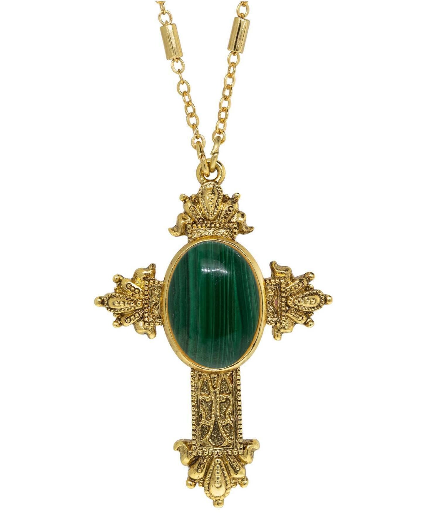 Symbols Of Faith Oval Genuine Gemstone Intricate Cross Pendant Necklace 28"