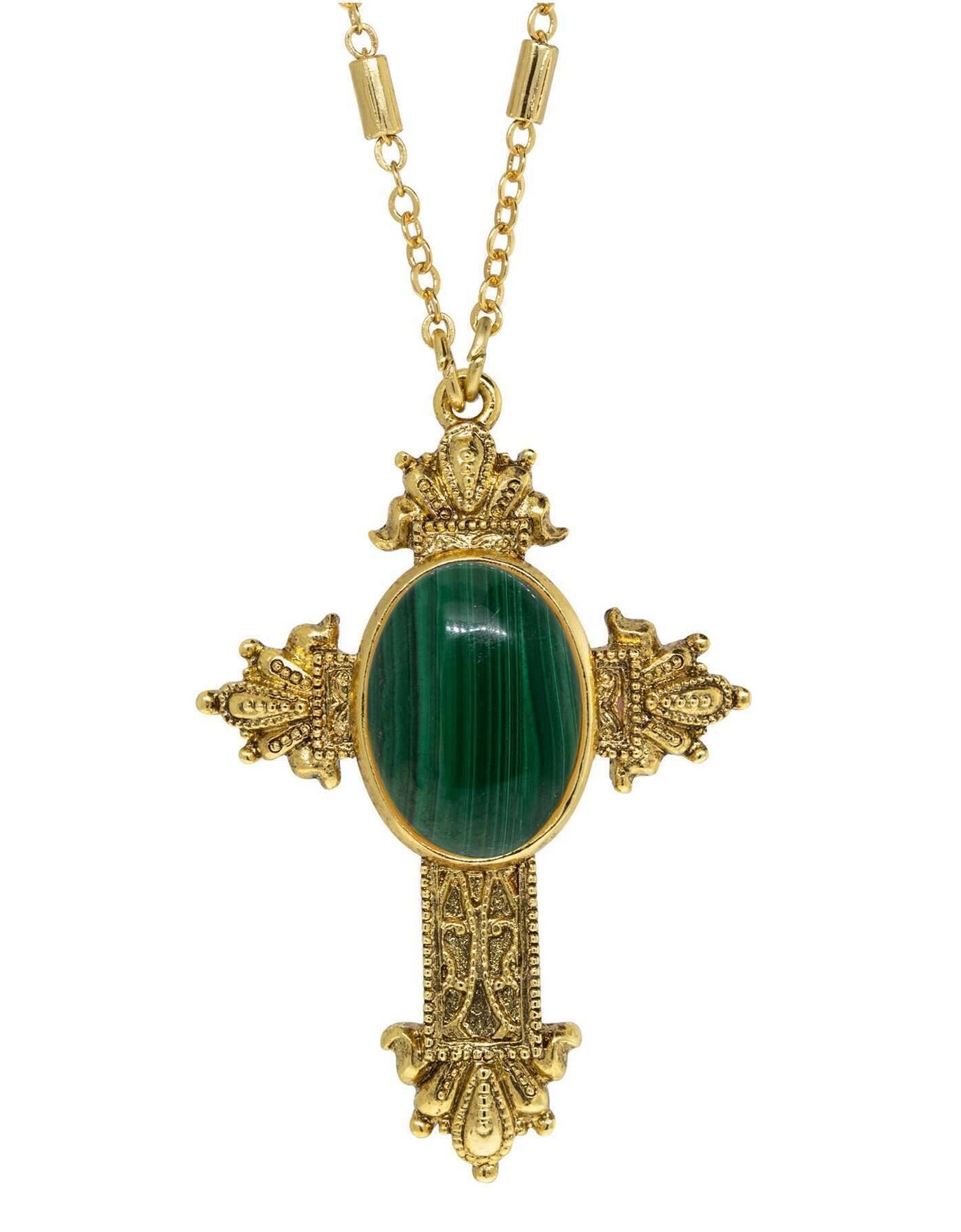 Symbols Of Faith Oval Genuine Gemstone Intricate Cross Pendant Necklace 28"