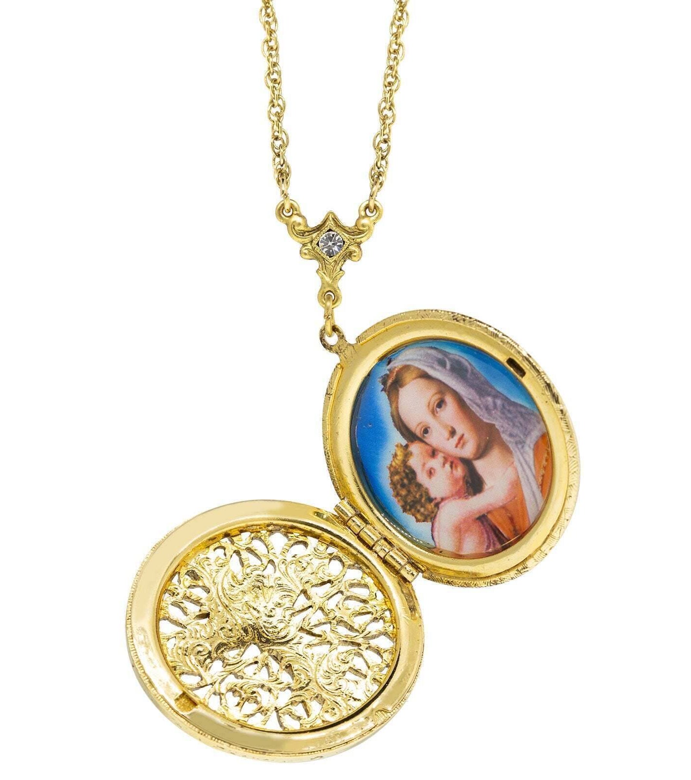 Symbols Of Faith Crystal Cross Mary And Child Locket Necklace 30"