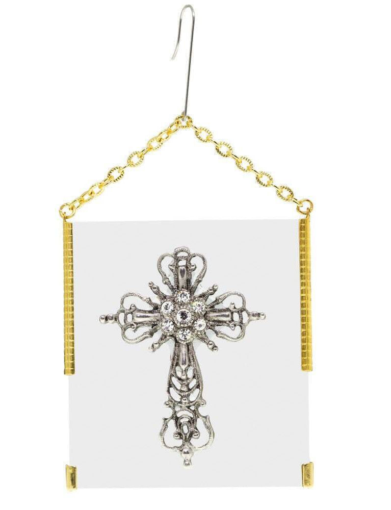 Symbols Of Faith Glass Vintage Style Filigree & Crystal Cross Christmas Tree Ornament