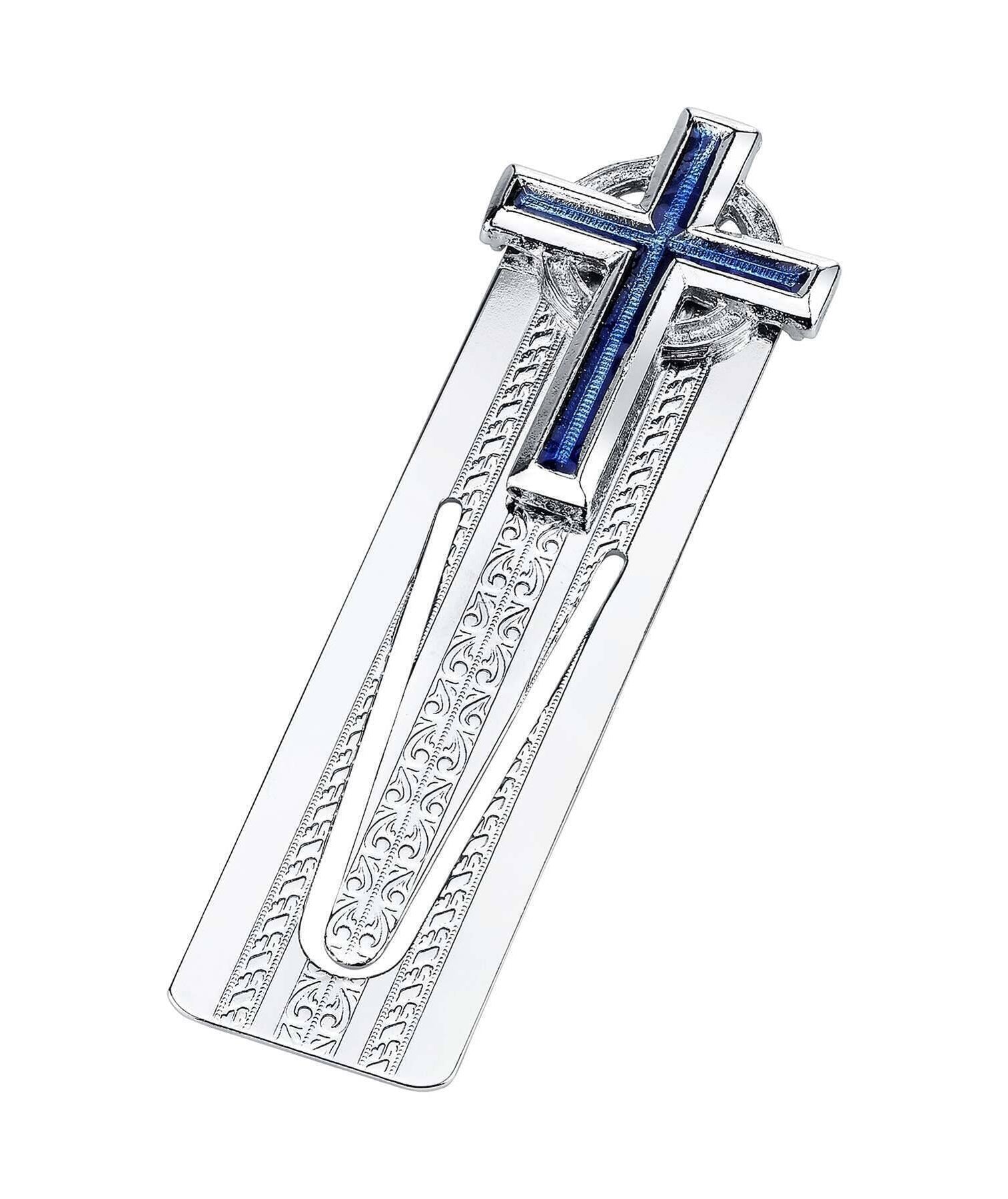 Symbols Of Faith Blue Cross Floral Bookmark