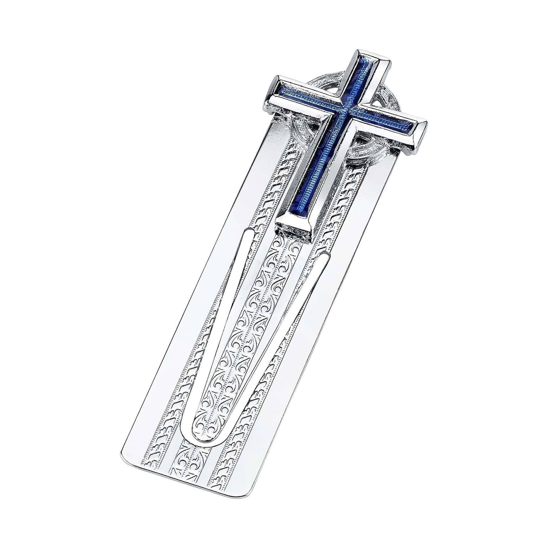 Symbols Of Faith Blue Cross Floral Bookmark