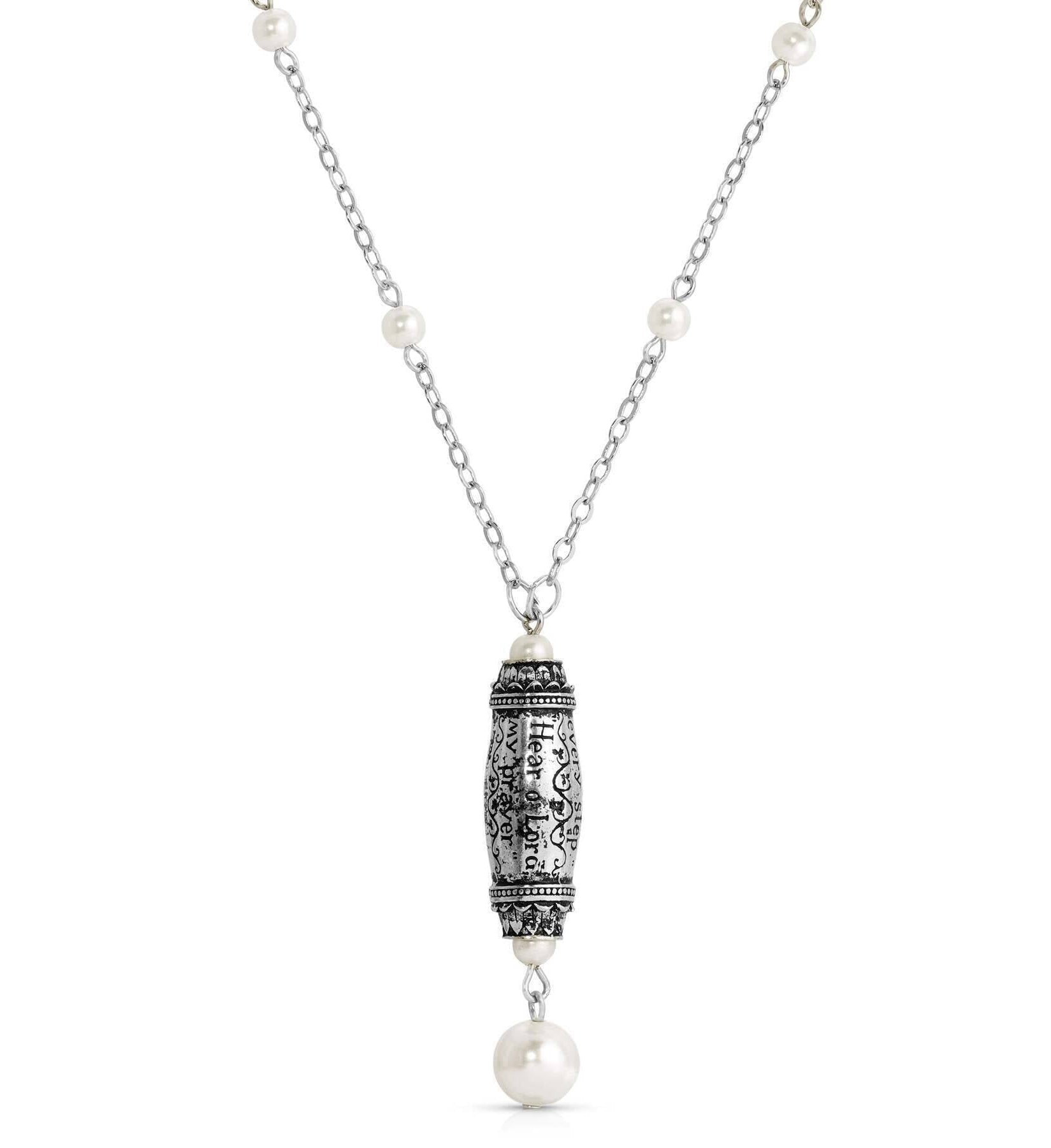 Symbols Of Faith Faux Pearl Scroll Scripture Pendant Necklace 28"