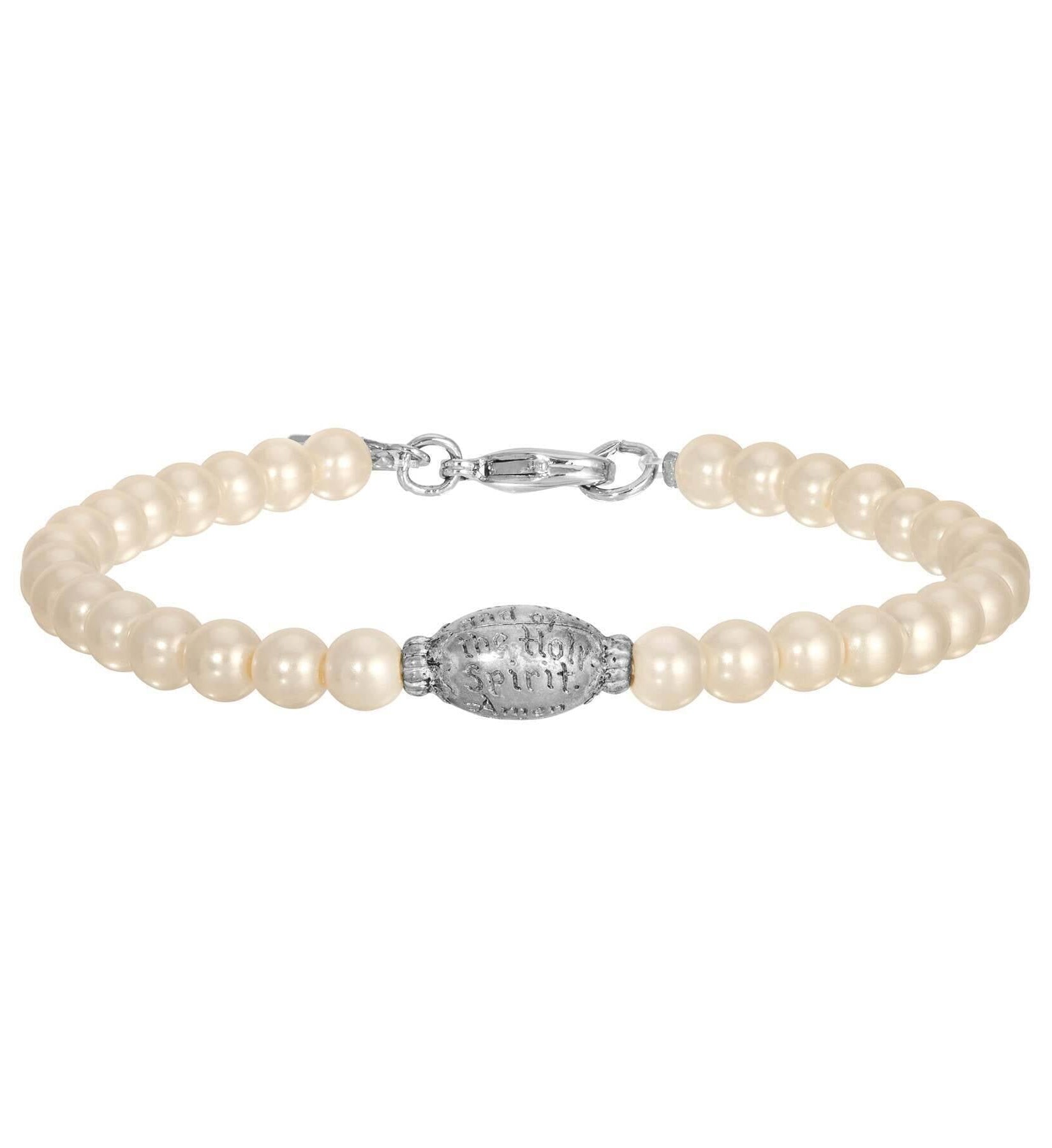 Symbols Of Faith Prayer Bead Faux Pearl Bracelet