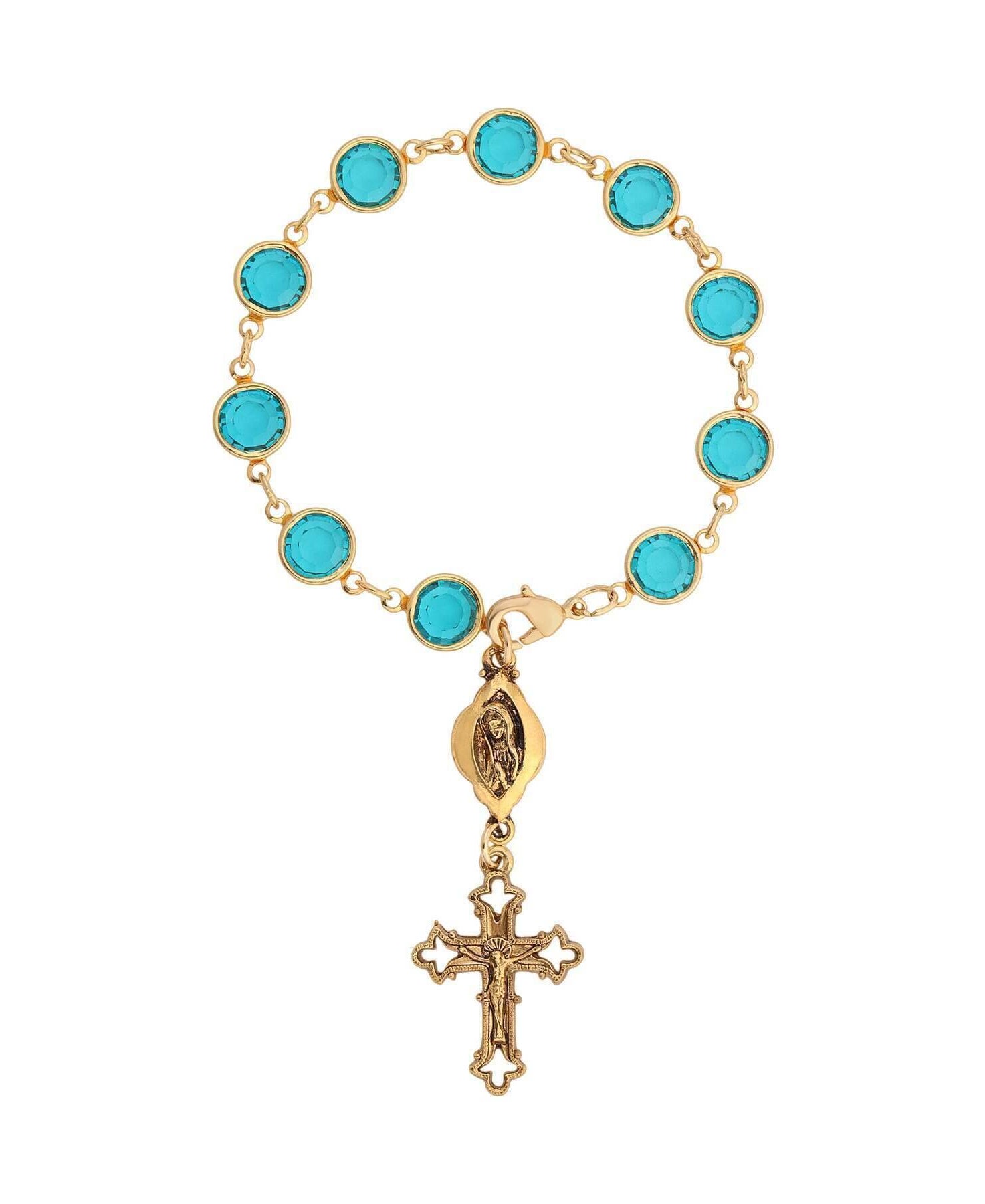 Symbols Of Faith Austrian Crystal Blue Zircon Rosary Style Bracelet