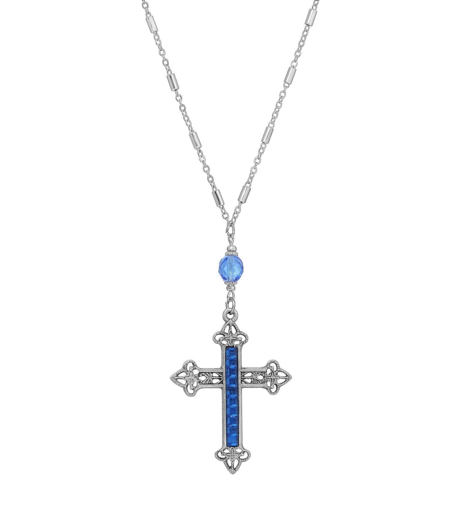 Symbols Of Faith Stick Stone Filigree Cross Pendant Necklace 28"