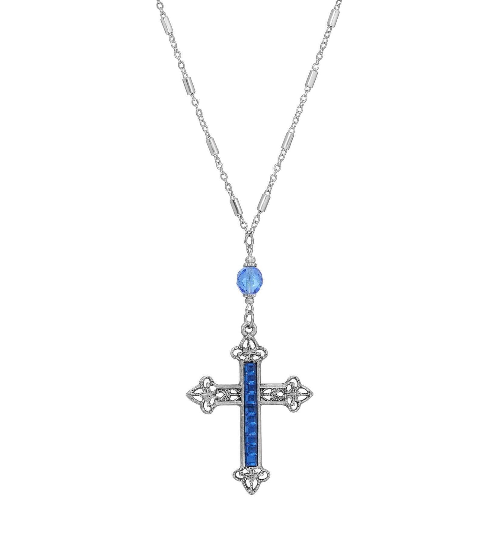 Symbols Of Faith Stick Stone Filigree Cross Pendant Necklace 28"