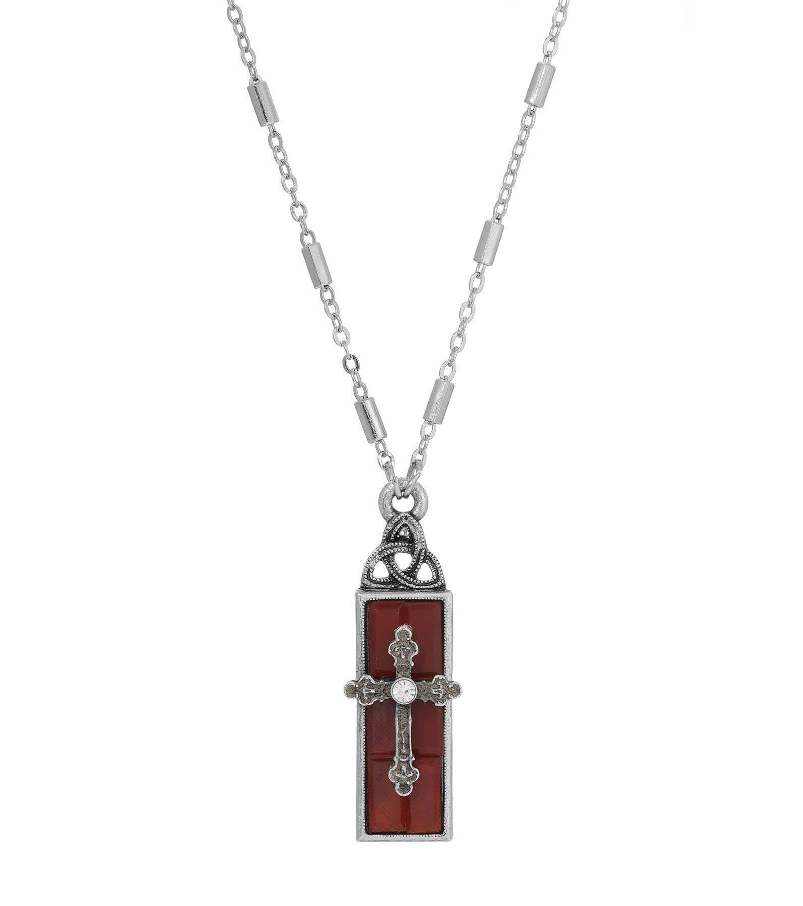 Symbols Of Faith Triquetra Glass Bar Cross Pendant Necklace 18"L