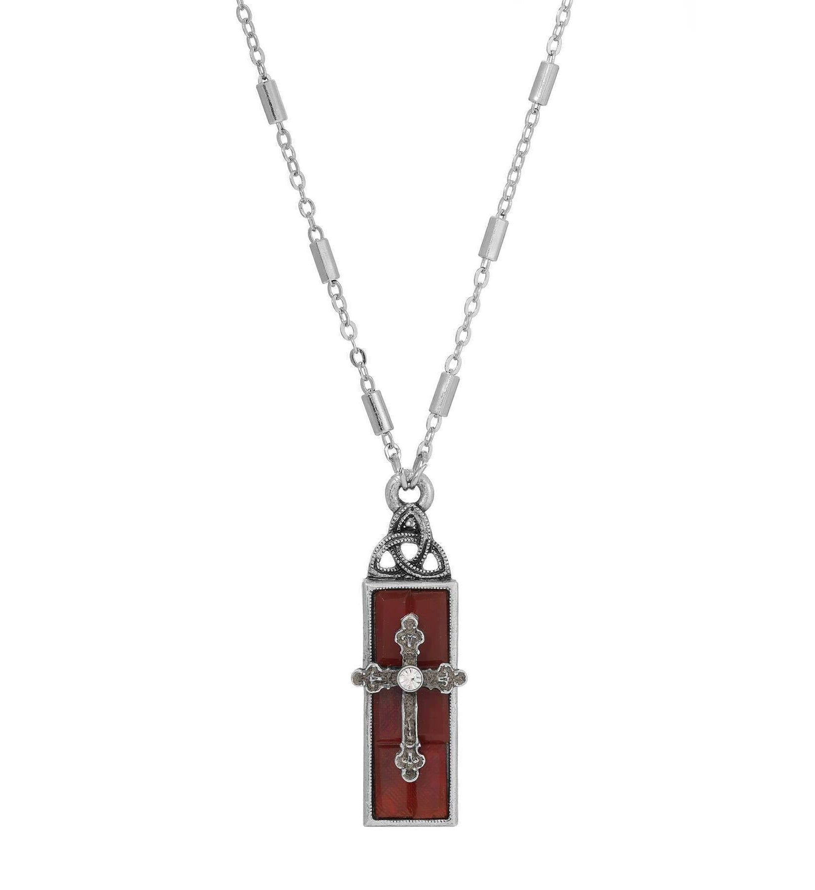 Symbols Of Faith Triquetra Glass Bar Cross Pendant Necklace 18"L