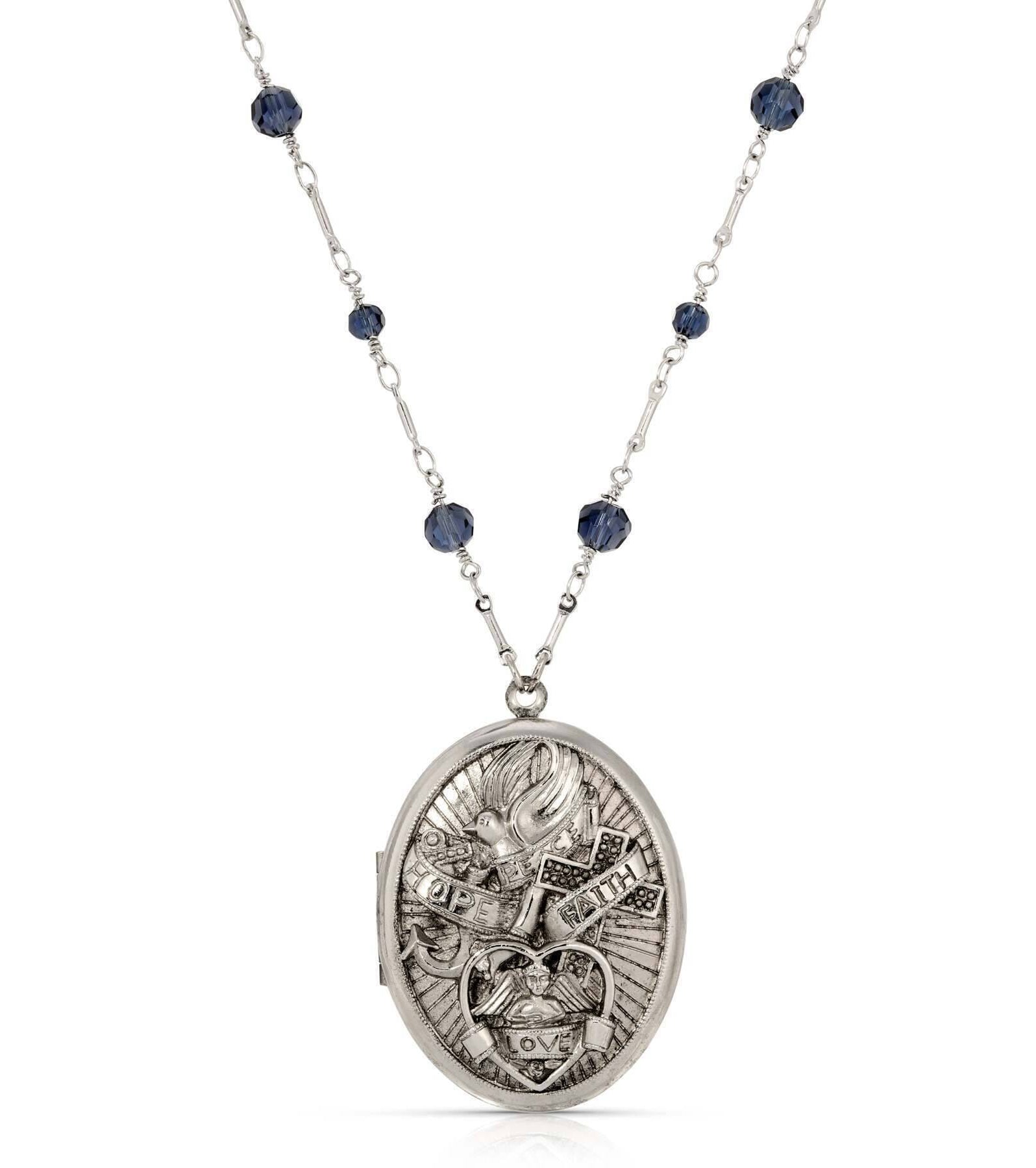 Symbols Of Faith Love Hope Faith Peace Photo Locket Necklace 28"