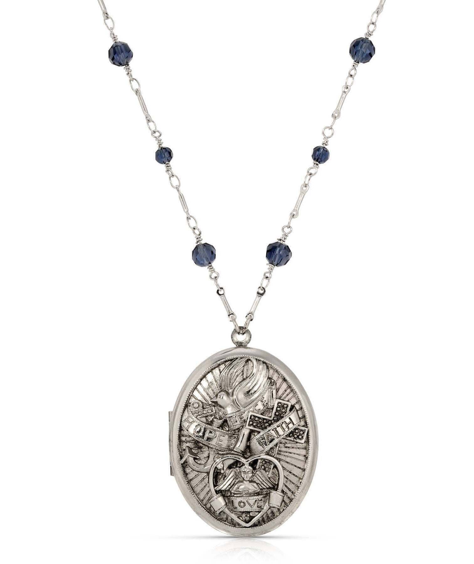 Symbols Of Faith Love Hope Faith Peace Photo Locket Necklace 28"