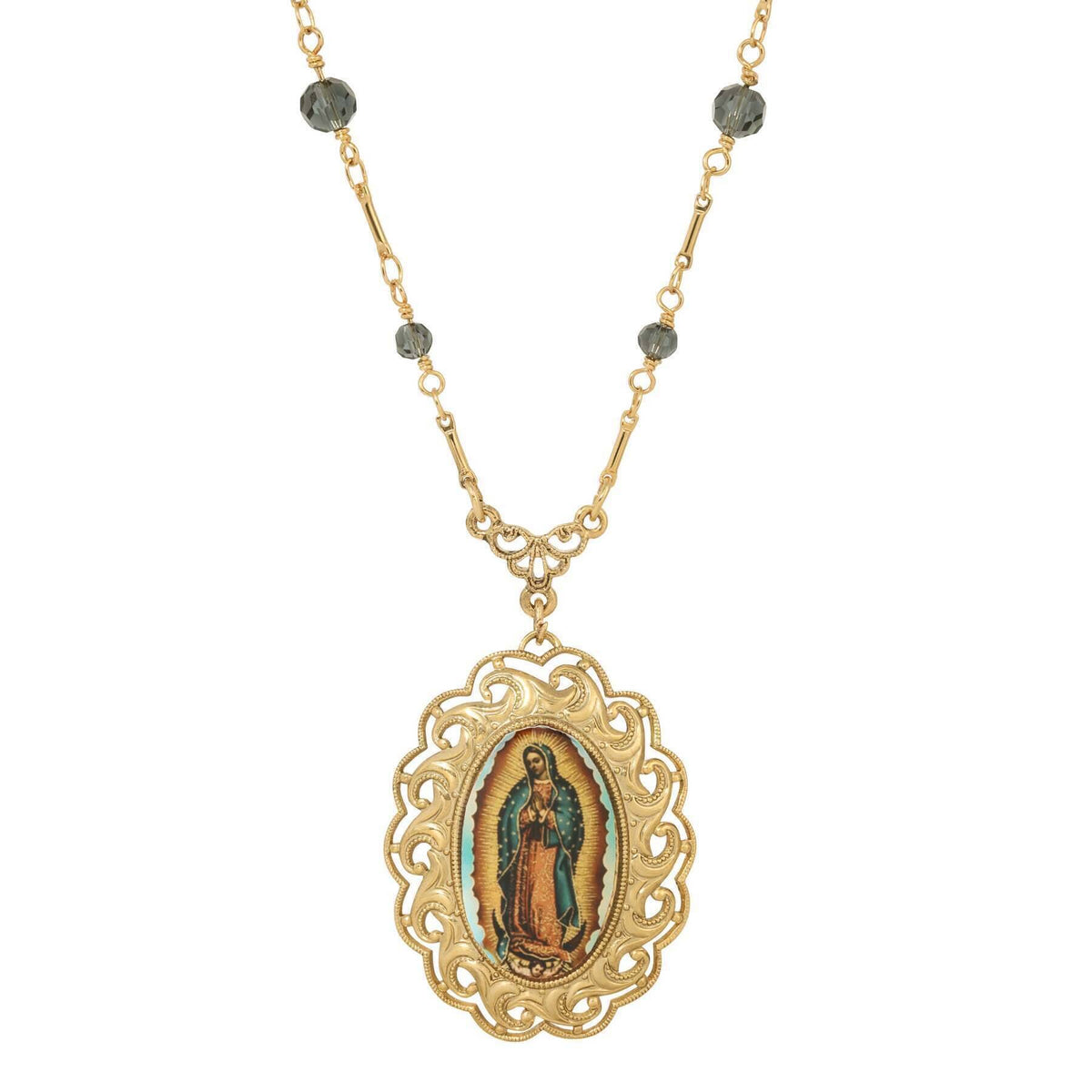 Symbols Of Faith Our Lady Of Guadalupe Radiant Pendant Blue Bead Neckl 1928 Jewelry