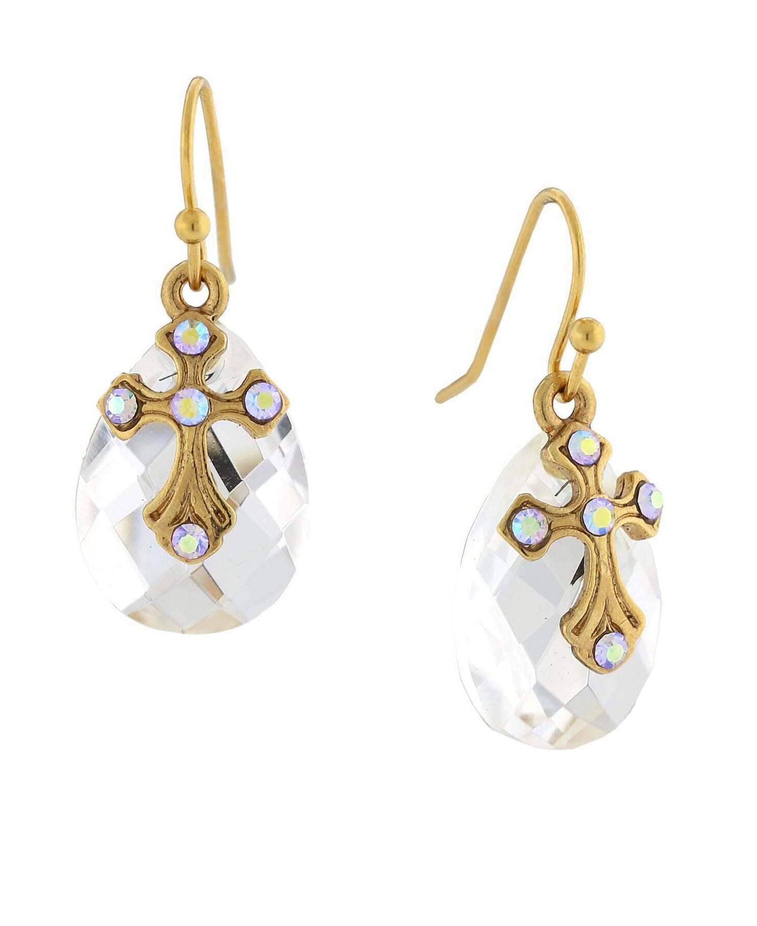Symbols of Faith Crystal Ab Briolette Cross Drop Earrings