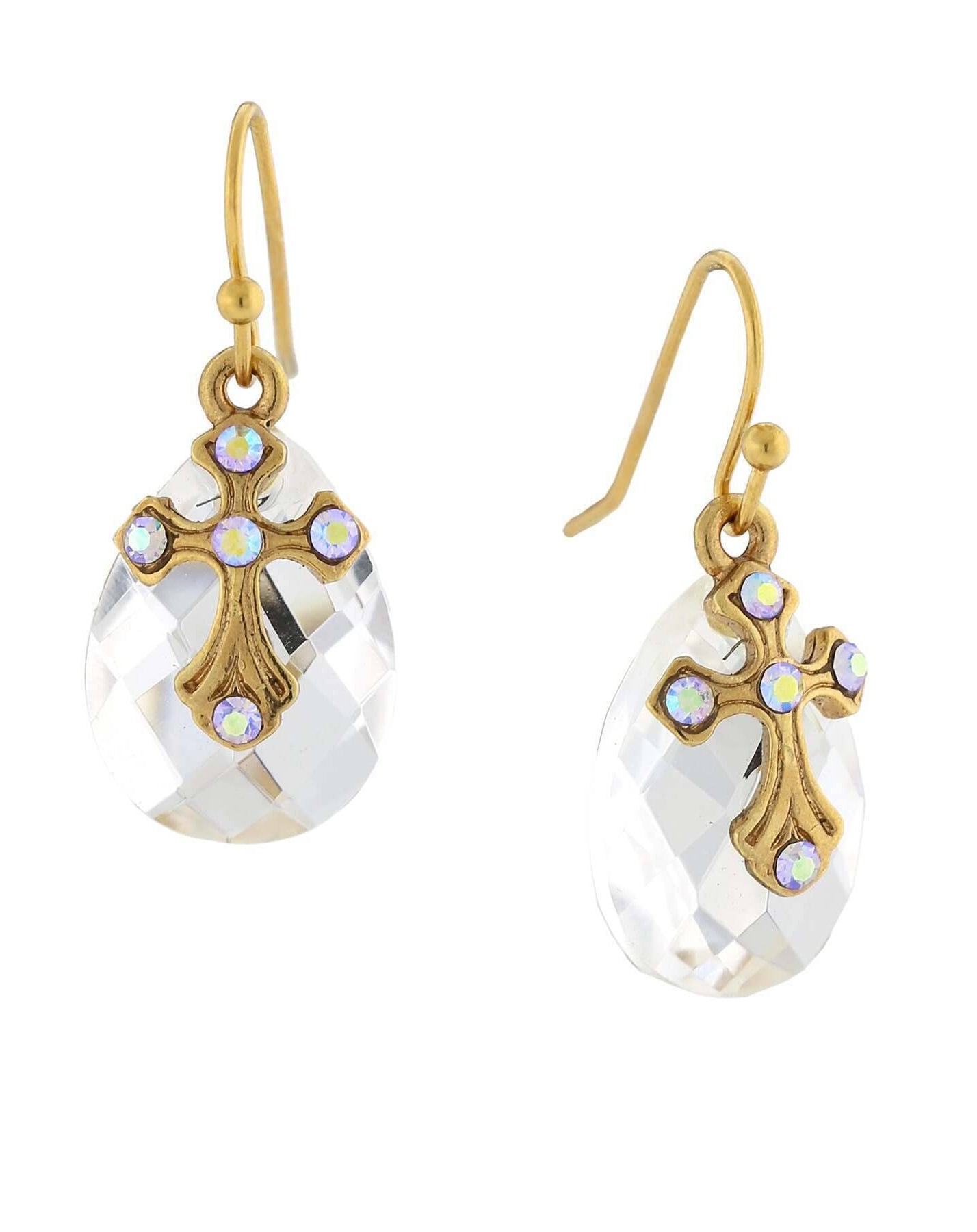 Symbols of Faith Crystal Ab Briolette Cross Drop Earrings