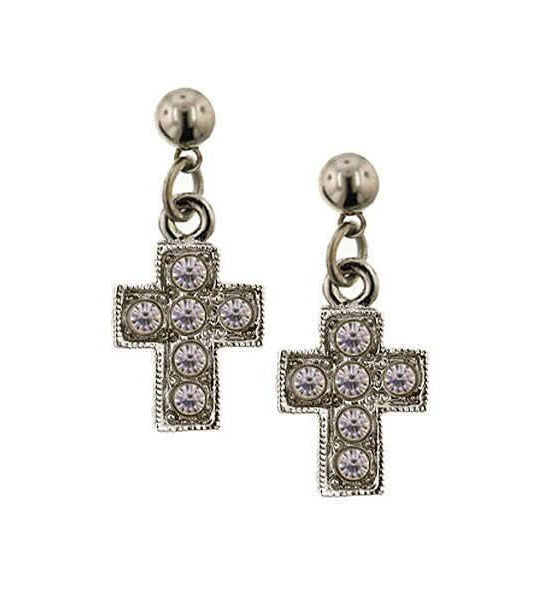 Symbols Of Faith Crystal Cross Drop Earrings