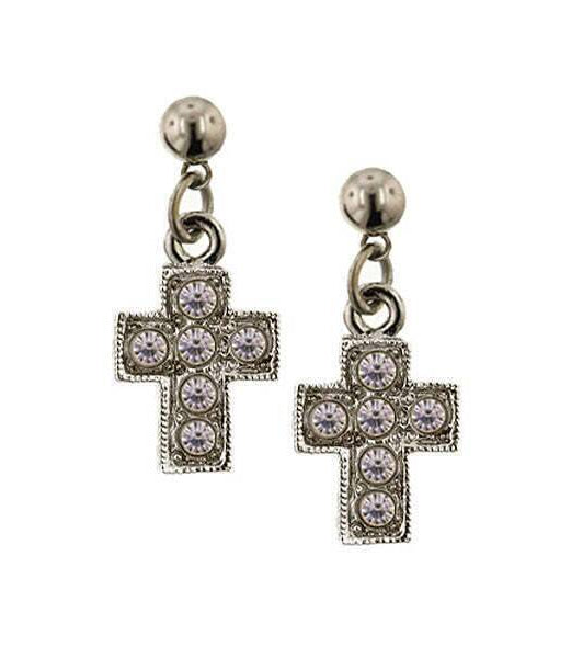 Symbols Of Faith Crystal Cross Drop Earrings