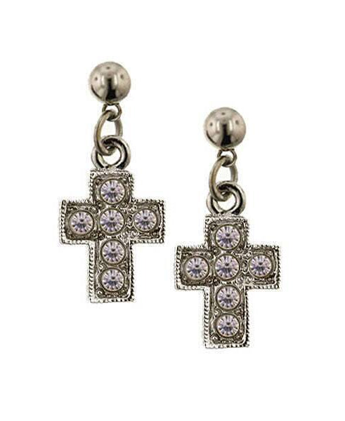 Symbols Of Faith Crystal Cross Drop Earrings