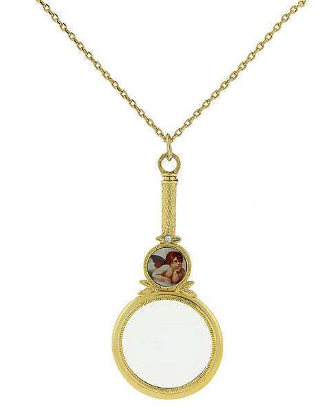 Symbols of Faith Cherub Angel Decal Magnifying Glass Pendant Necklace 36" - Magnification Power: 2-3X