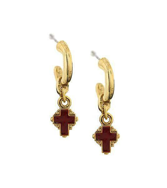 Symbols of Faith Hoops With Red Enamel Cross Drop Earrings