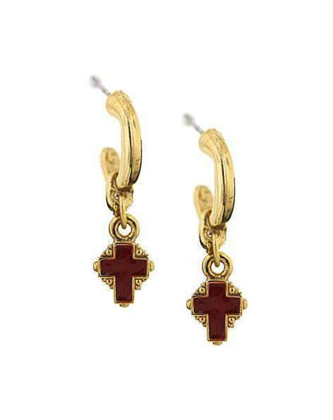 Symbols of Faith Hoops With Red Enamel Cross Drop Earrings