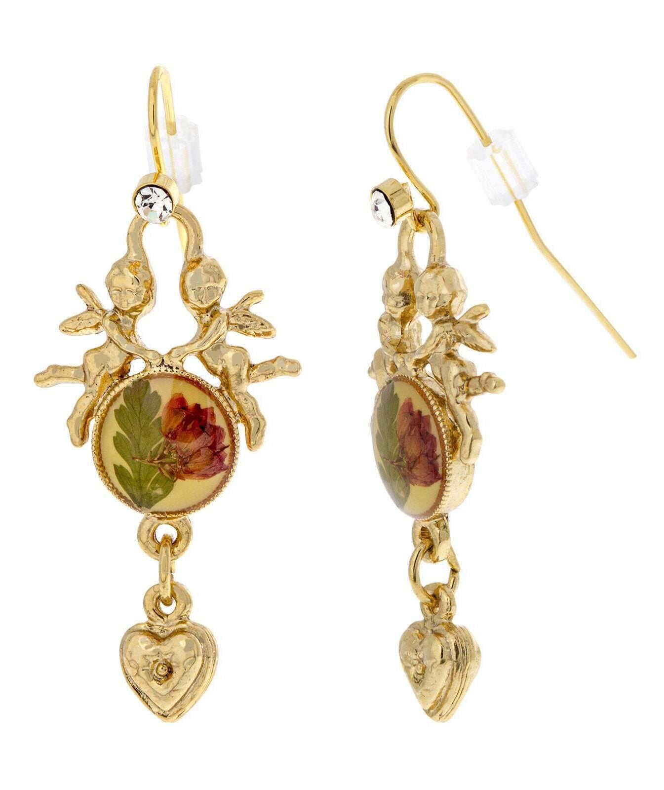 Symbols Of Faith Double Angels Red Rose Decal Heart Drop Earrings