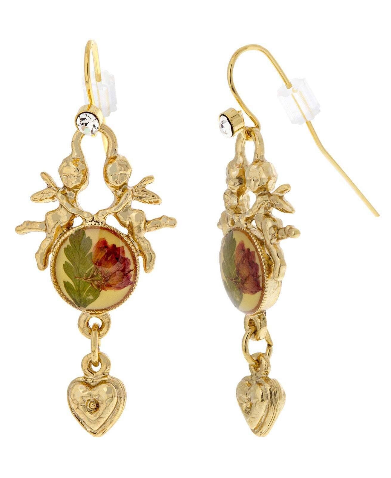 Symbols Of Faith Double Angels Red Rose Decal Heart Drop Earrings