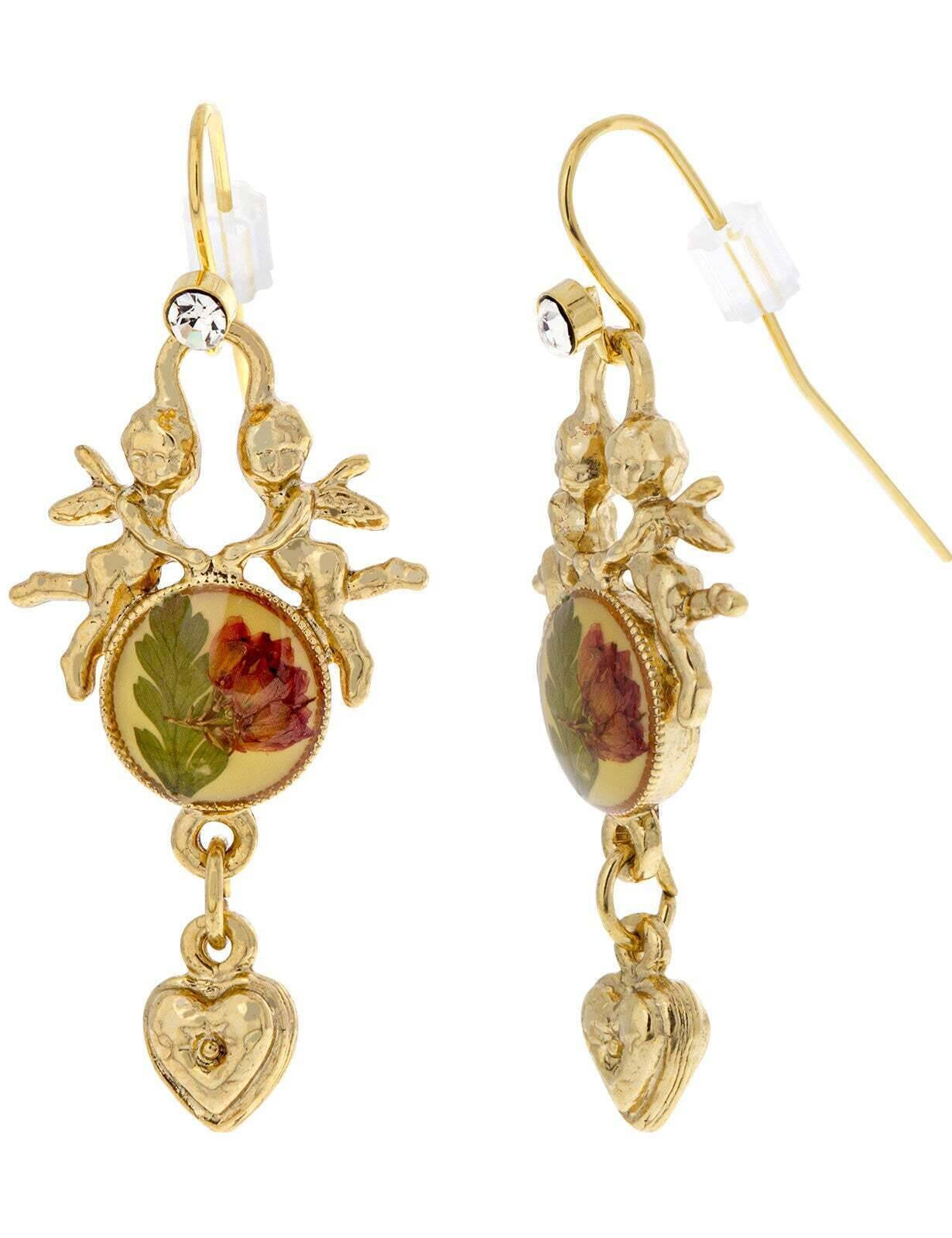 Symbols Of Faith Double Angels Red Rose Decal Heart Drop Earrings