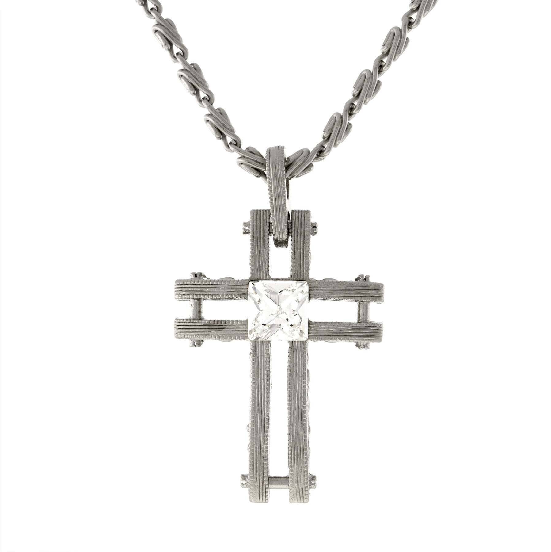 Symbols Of Faith Square Austrian Crystal Cross Pendant Necklace 18"