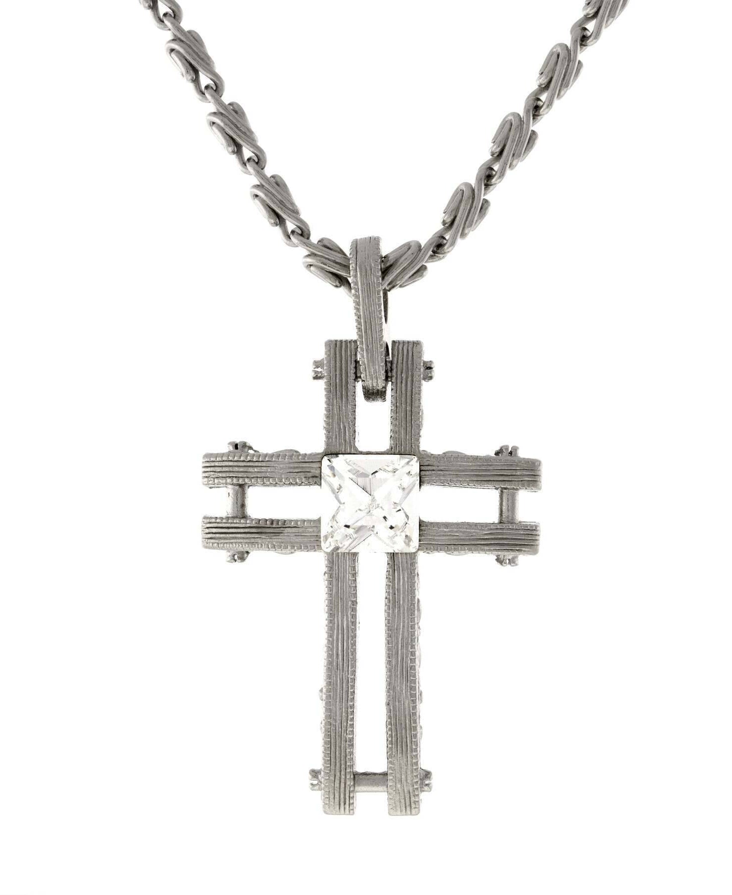 Symbols Of Faith Square Austrian Crystal Cross Pendant Necklace 18"