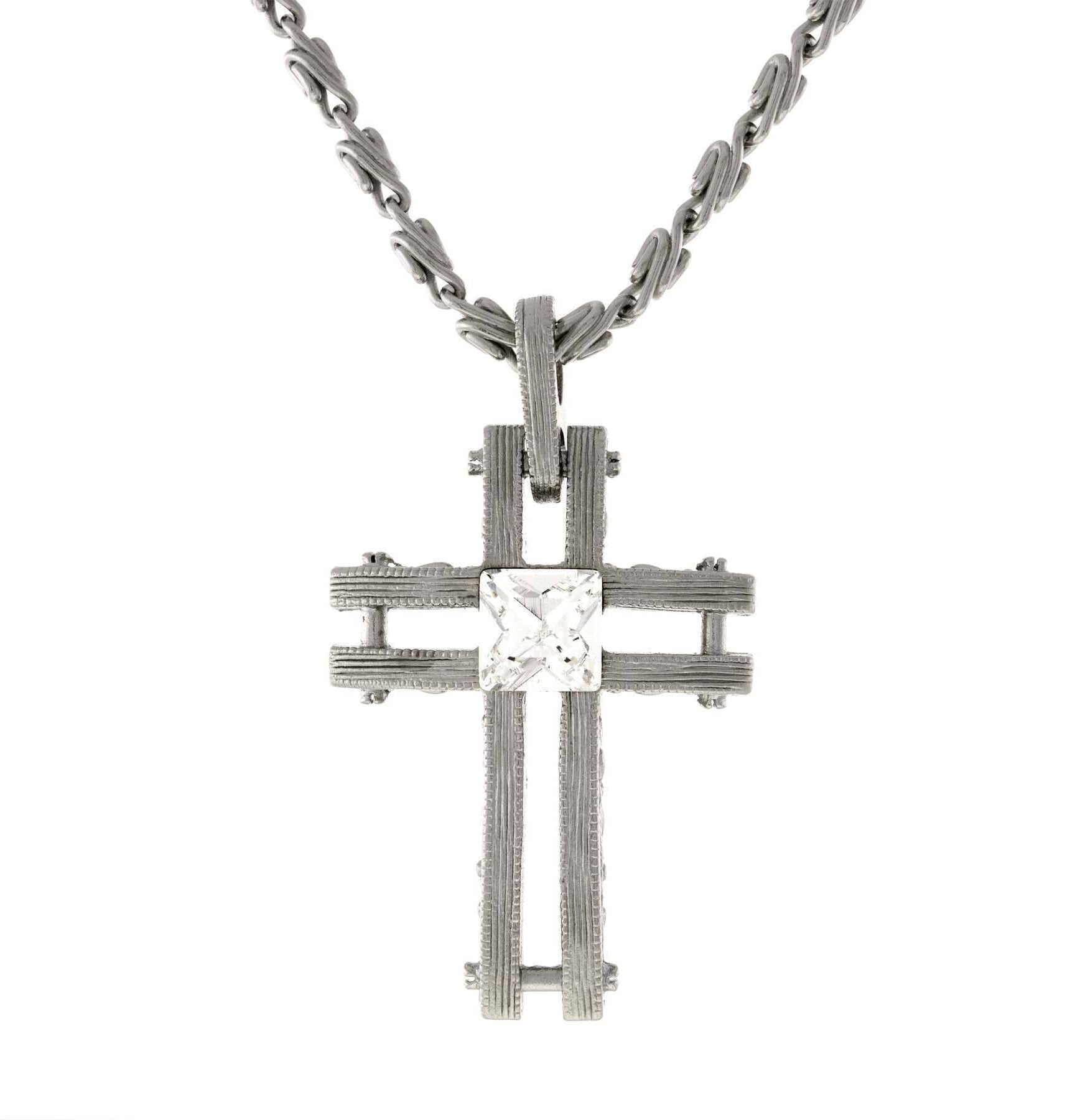 Symbols Of Faith Square Austrian Crystal Cross Pendant Necklace 18"