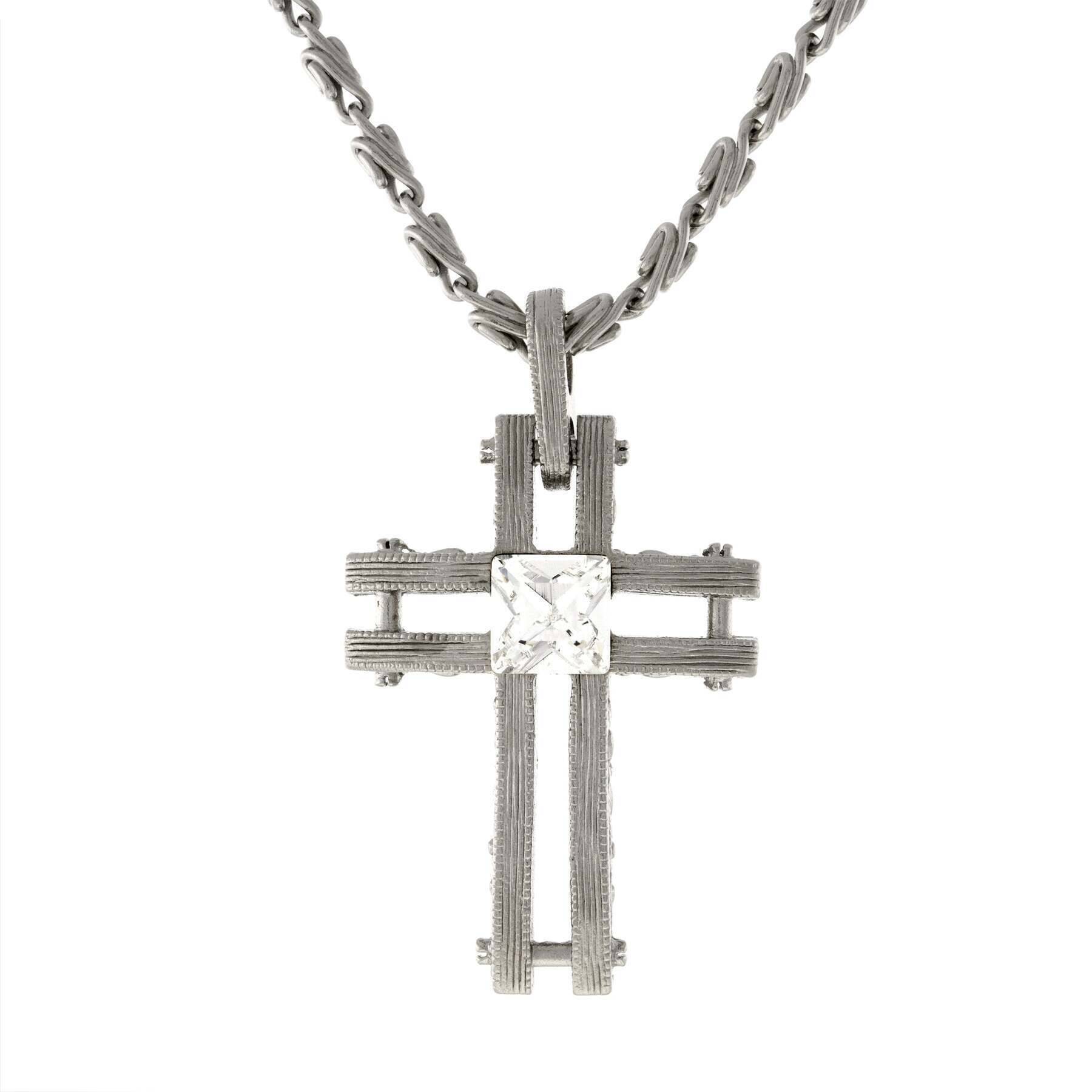 Symbols Of Faith Square Austrian Crystal Cross Pendant Necklace 18"