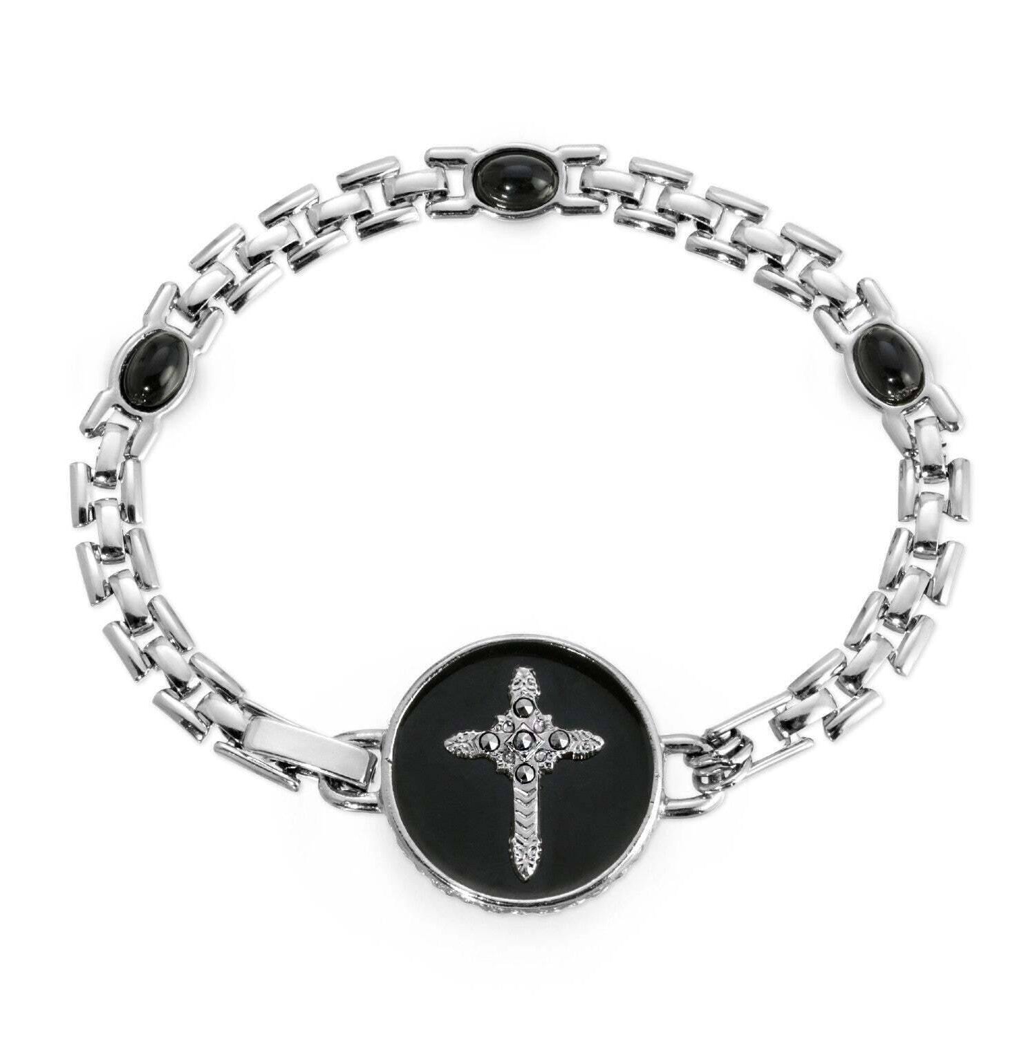 Symbols Of Faith Cross Black Enamel Circle Bracelet