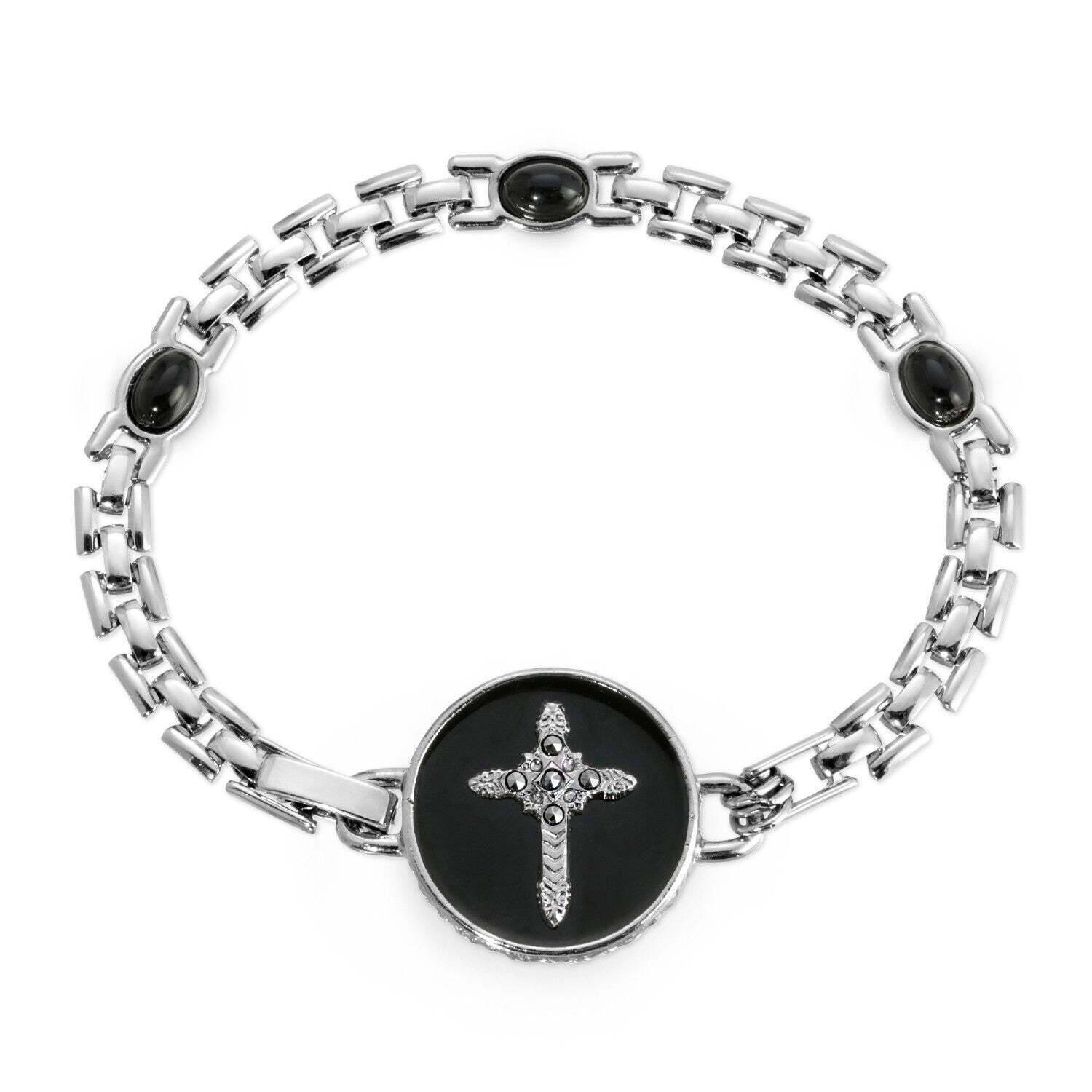 Symbols Of Faith Cross Black Enamel Circle Bracelet