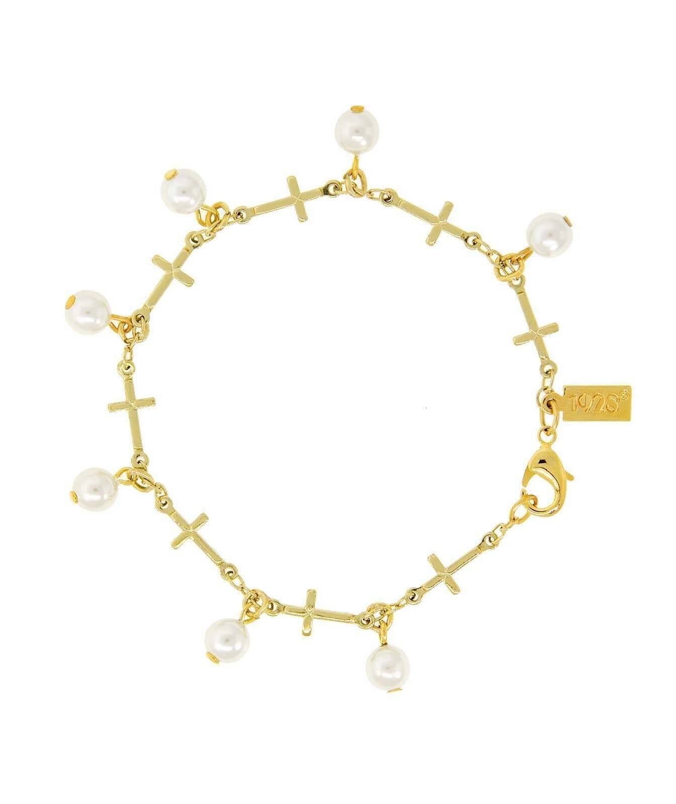 Symbols Of Faith Multi Cross Faux Pearl Link Bracelet