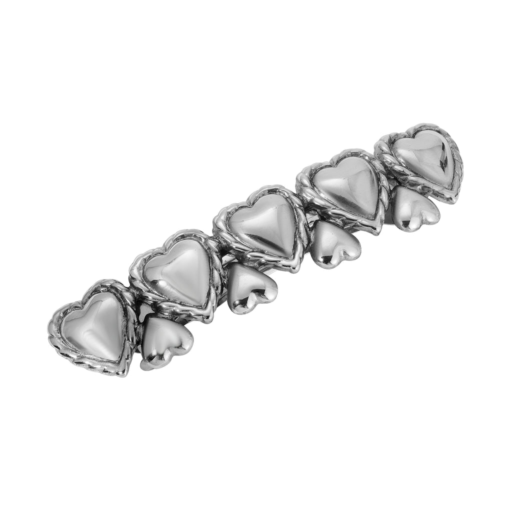 1928 Jewelry Silver Polished Hearts Hair Barrette